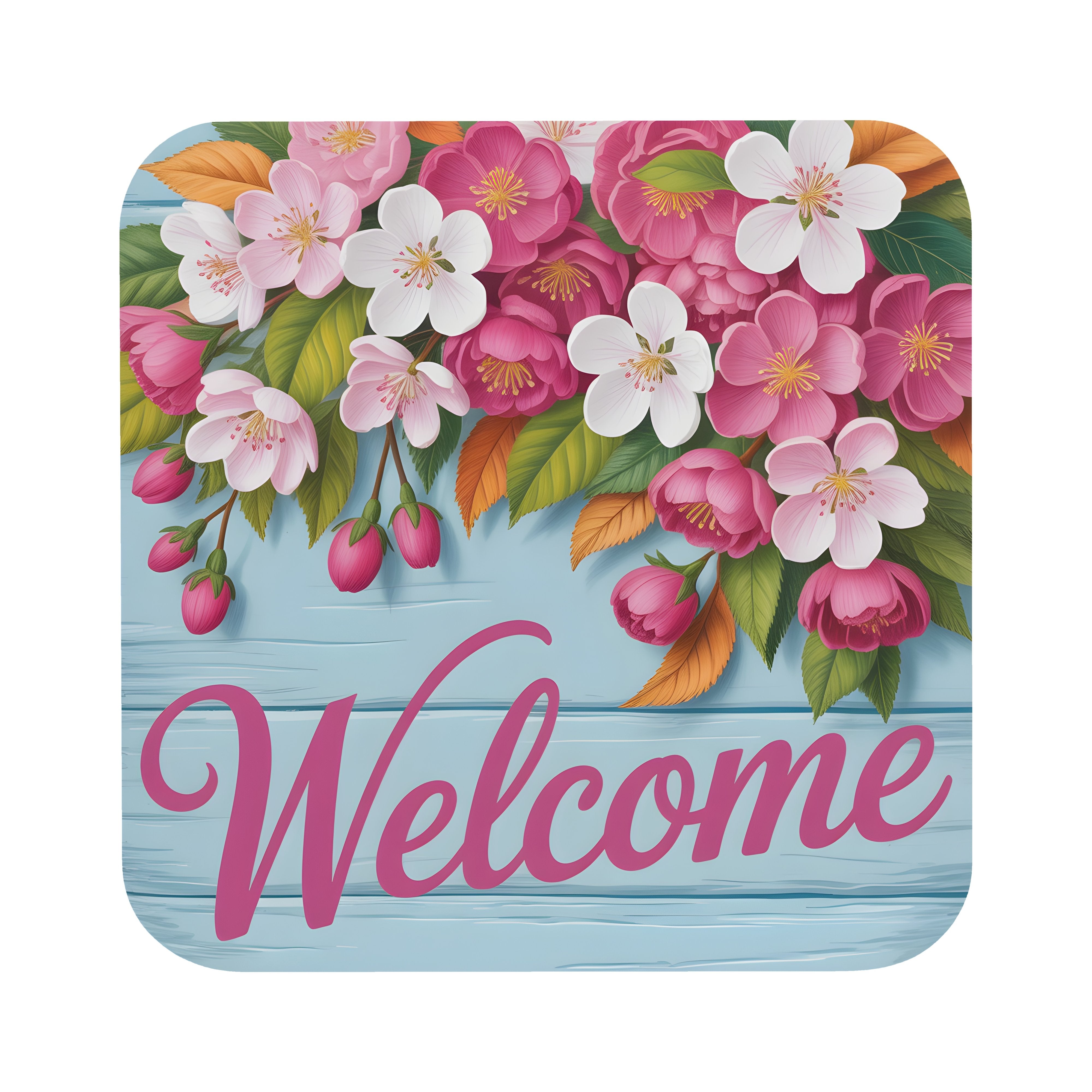9.0" Square Waterproof Sign: Spring Cherry Blossom Welcome Item Number: CD1215NH-090