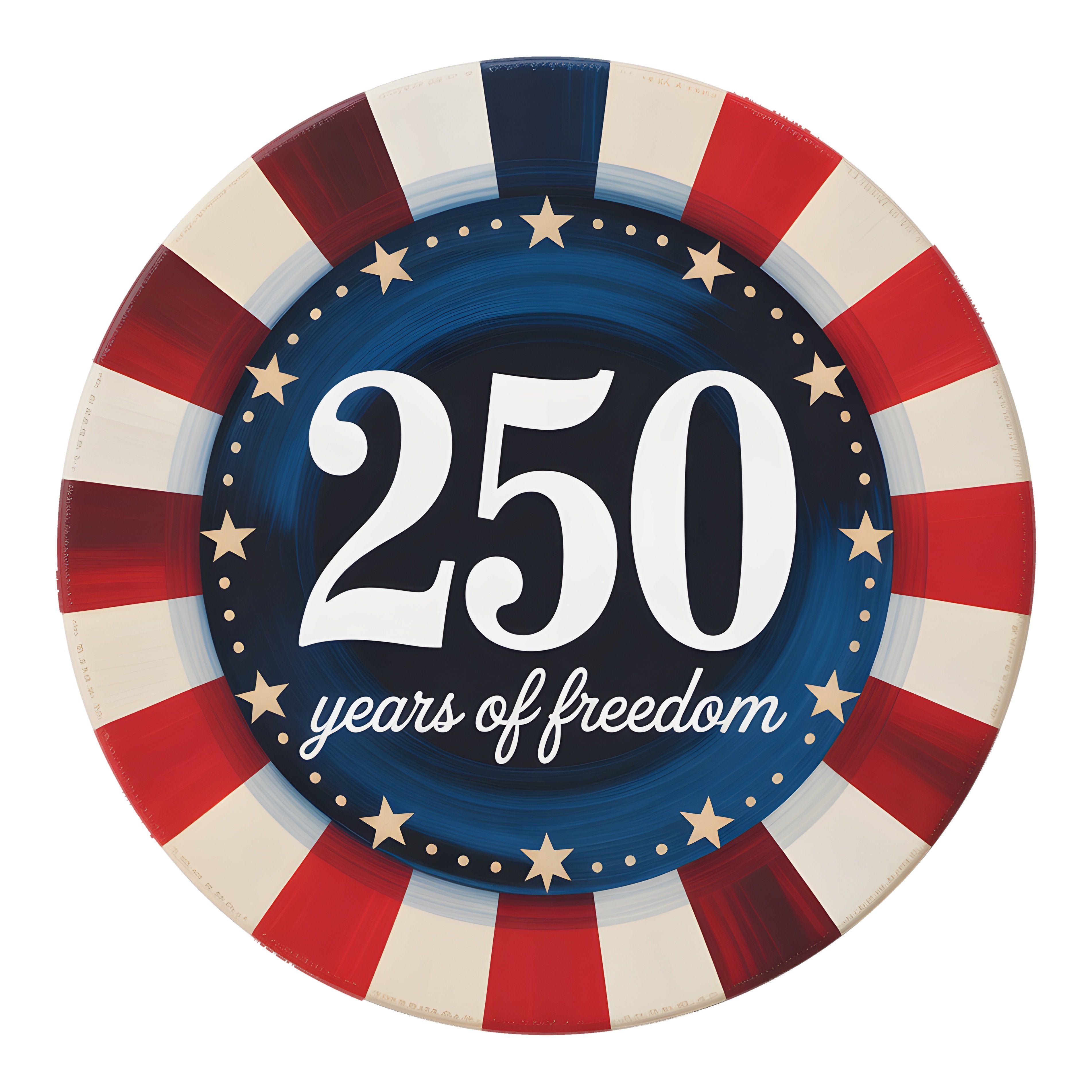 9.4" Round Waterproof Sign: 250 Years of Freedom Patriotic Stripes Item Number: CD1367NH-094