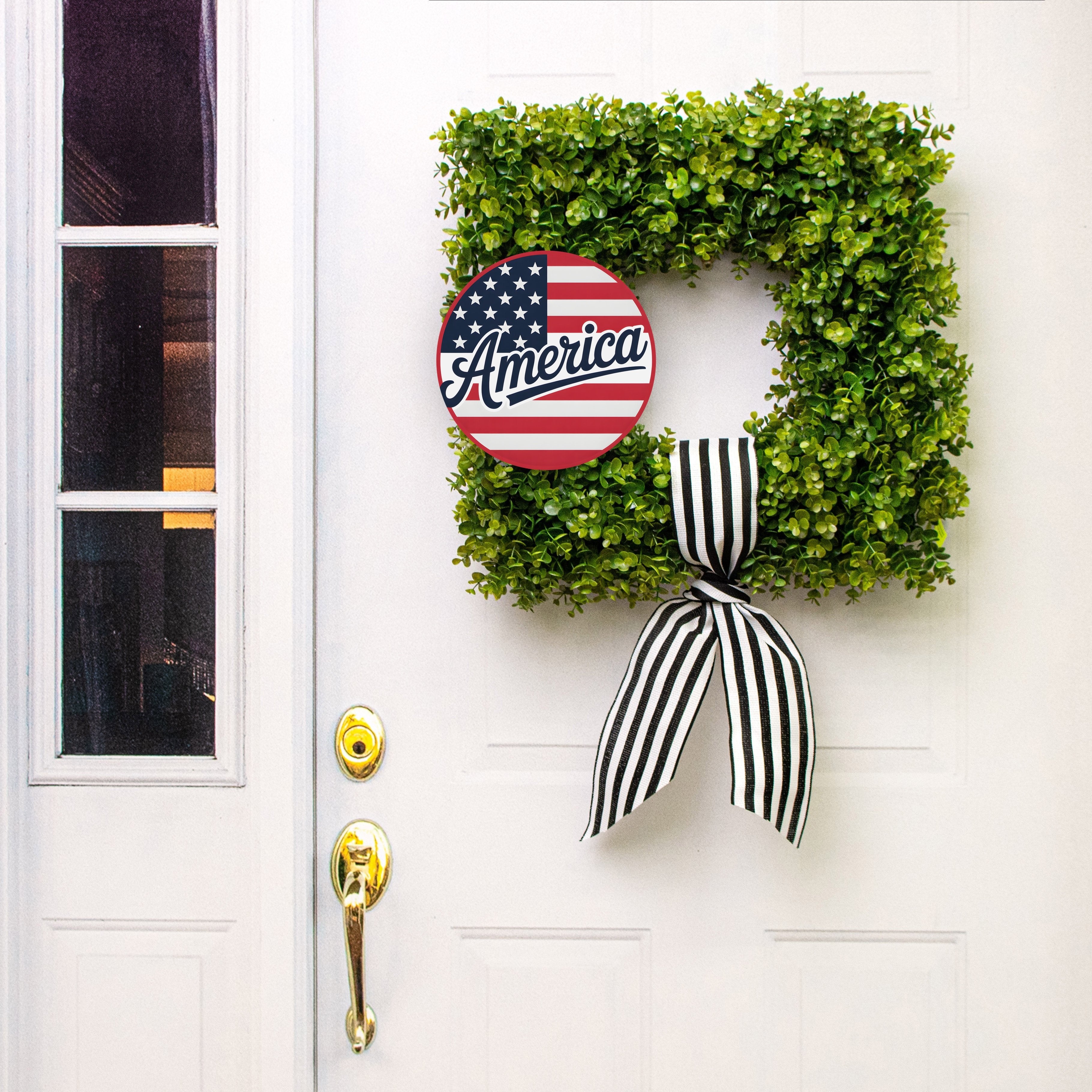 9.4" Round Waterproof Sign: America Bold Stars and Stripes Lifestyle Photo