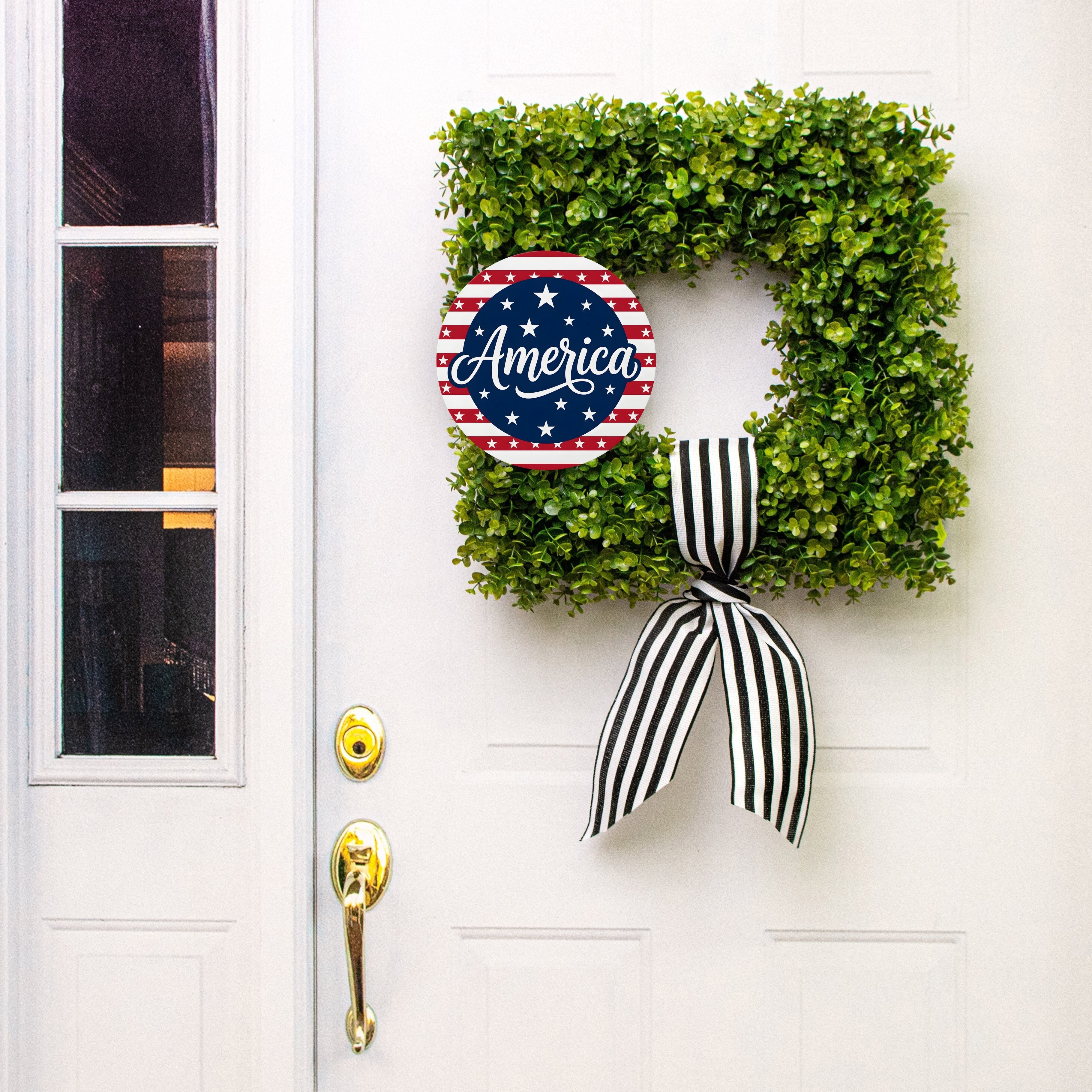 9.4" Round Waterproof Sign: America Patriotic Stars and Stripes Lifestyle Photo