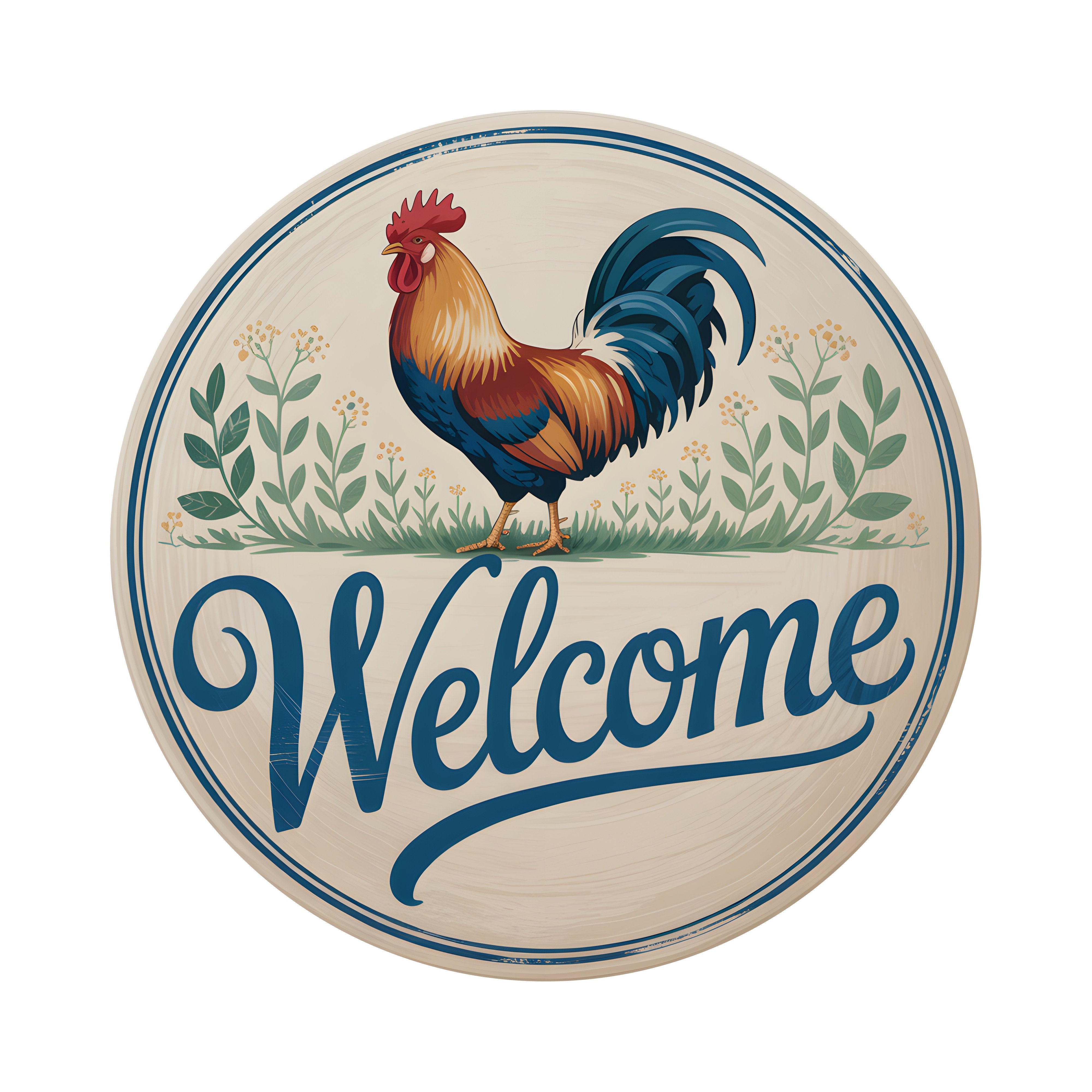 9.4" Round Waterproof Sign: Farmhouse Rooster Welcome Item Number: CD1271NH-094