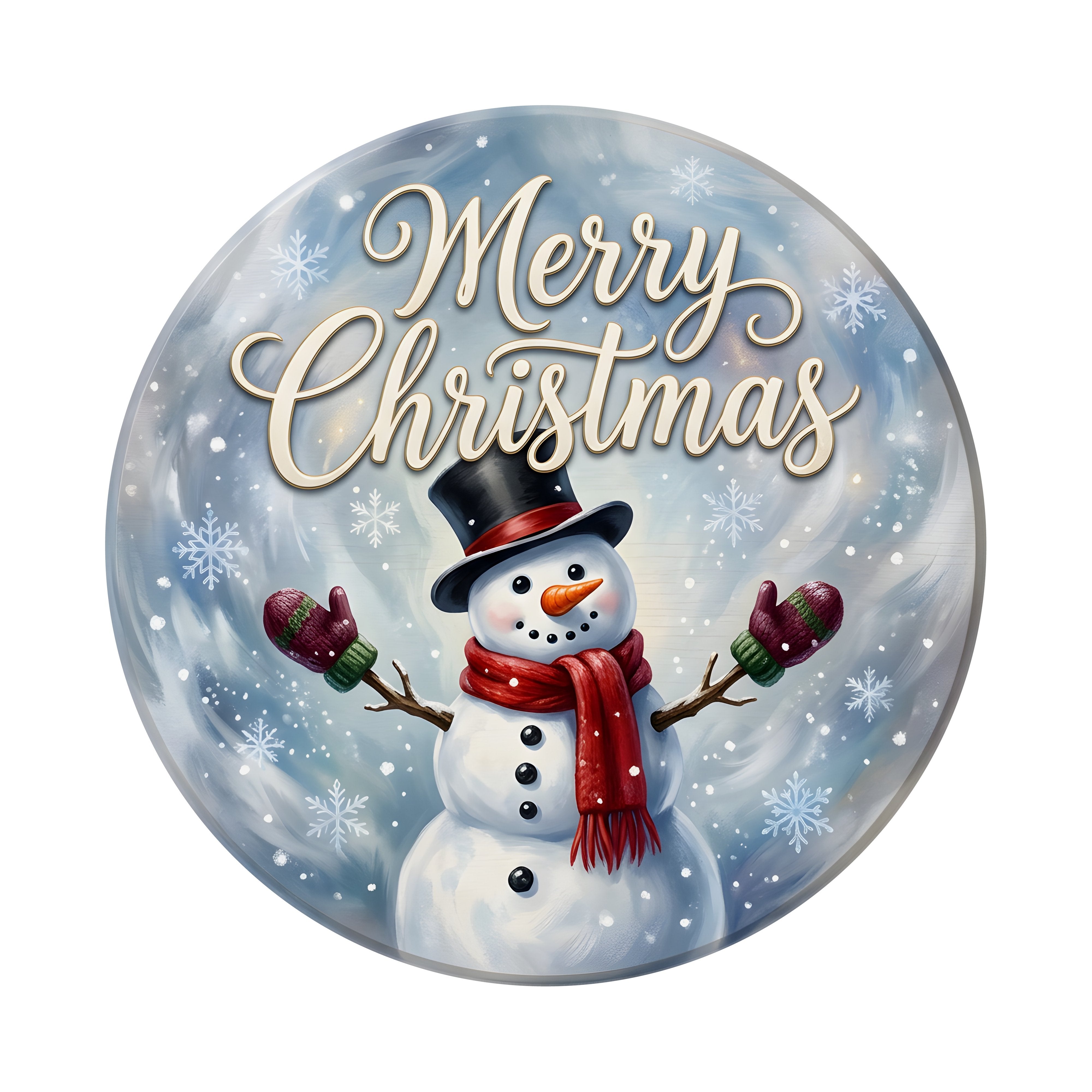 9.4" Round Waterproof Sign: Merry Christmas Cheerful Snowman Item Number: CD1396NH-094