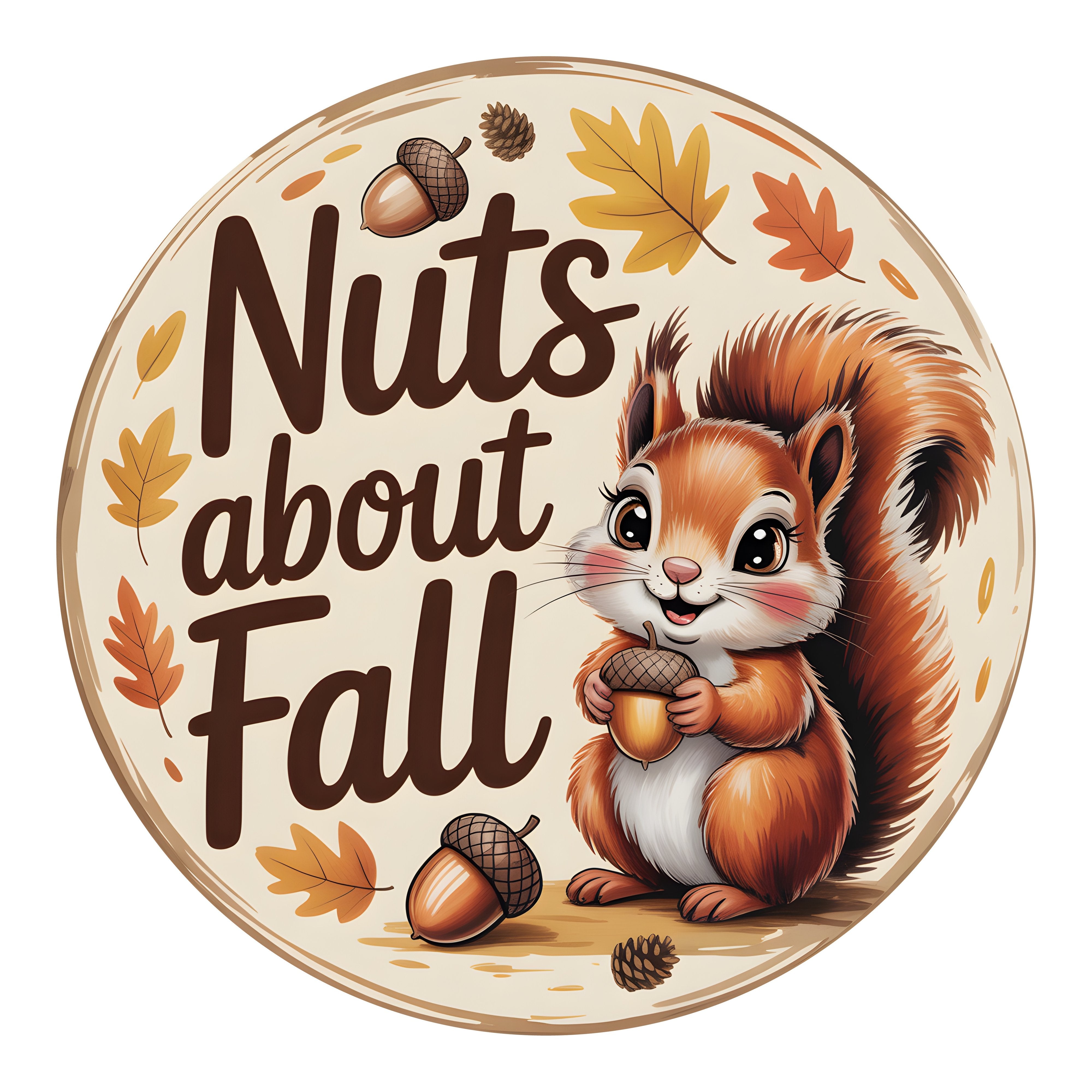 9.4" Round Waterproof Sign: Nuts About Fall Squirrel Item Number: CD1463NH-094