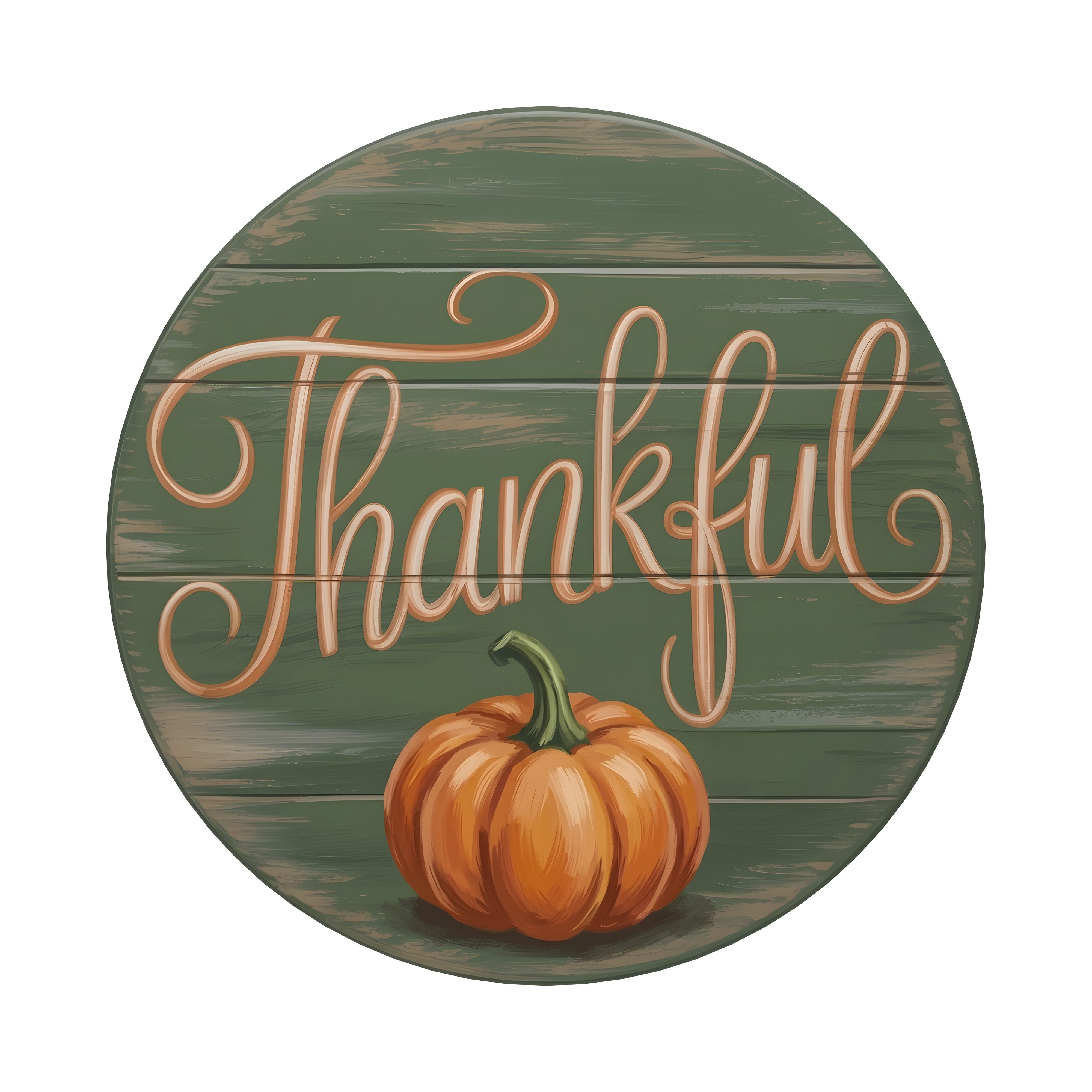 9.4" Round Waterproof Sign: Thankful Green Shiplap Pumpkin Item Number: CD1280NH-094