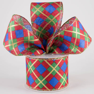 2.5" Georgina Plaid Ribbon: Red, Green, Blue, Gold (10 Yards)