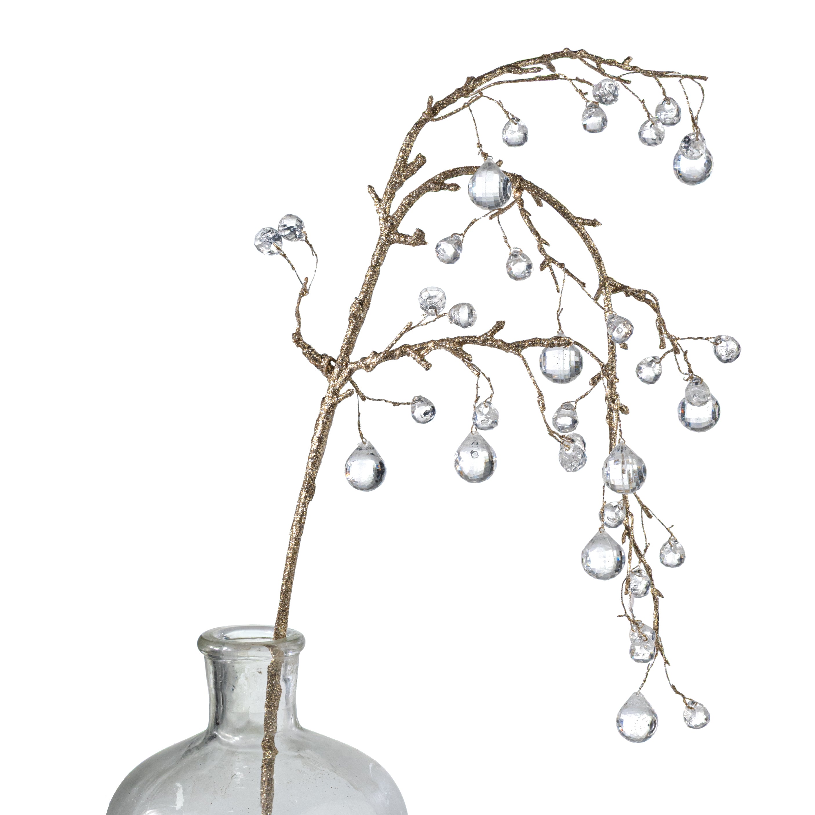 30" Acrylic Jewels Branch Spray: Champagne Gold & Clear