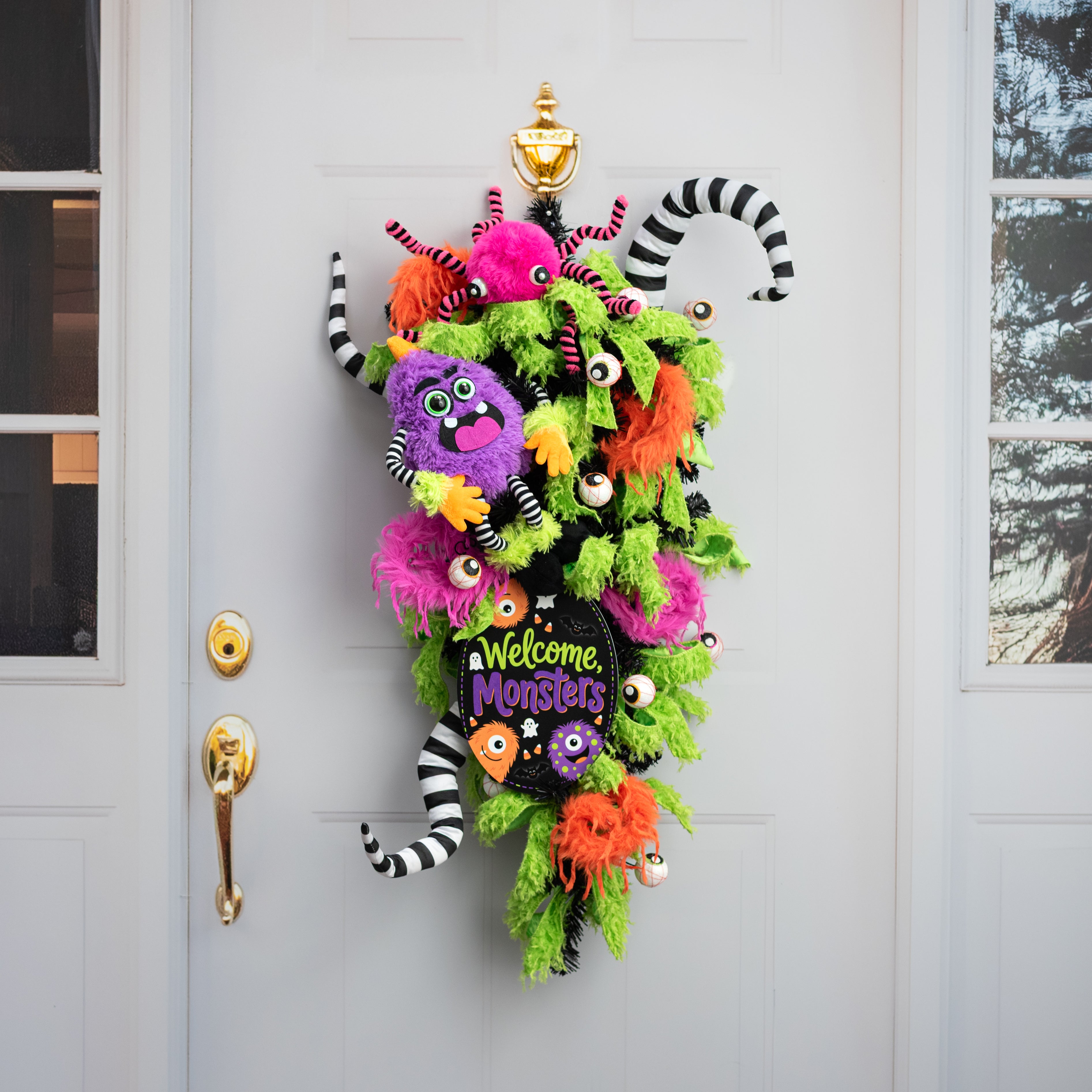 10.5" Oval Waterproof Sign: Halloween Welcome Monsters