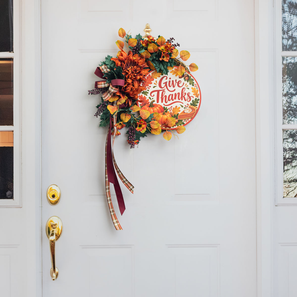 10.5" Round Waterproof Sign: Give Thanks Pumpkins and Pie