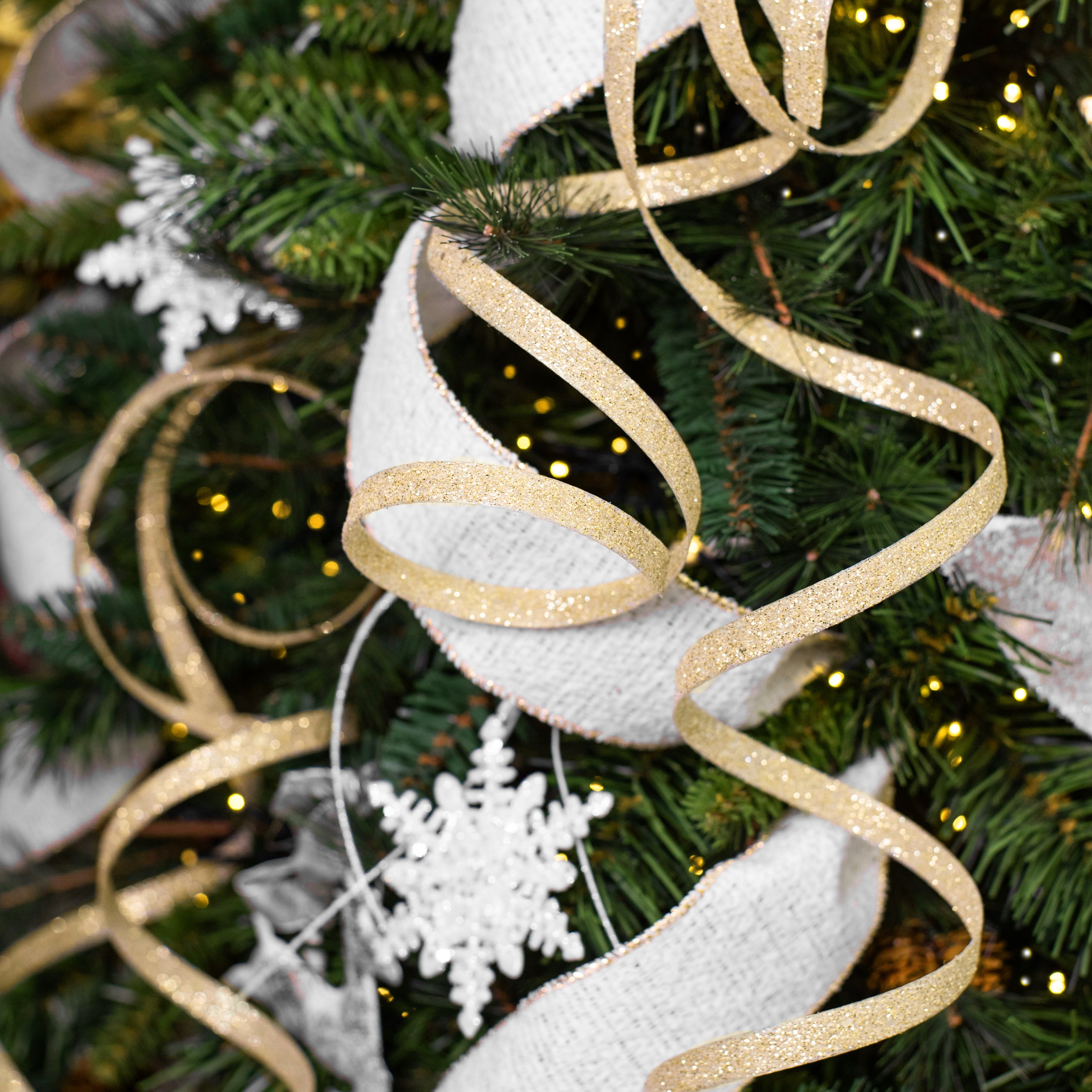 25" Glitter Spiral Ribbon Spray: Ivory