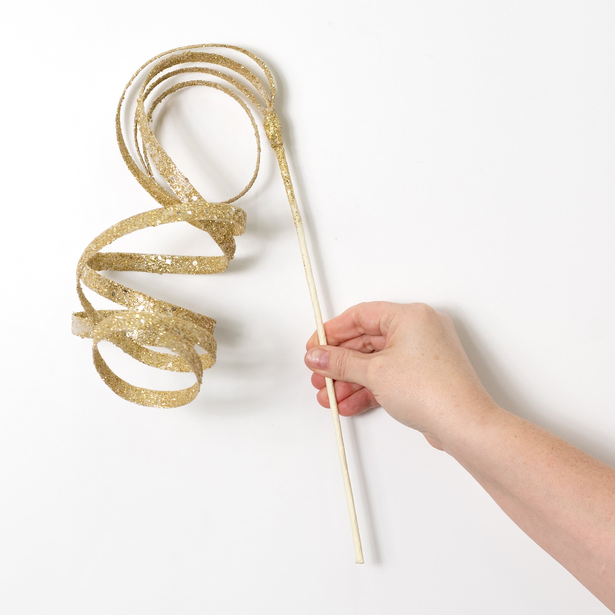 25" Glitter Spiral Ribbon Spray: Ivory