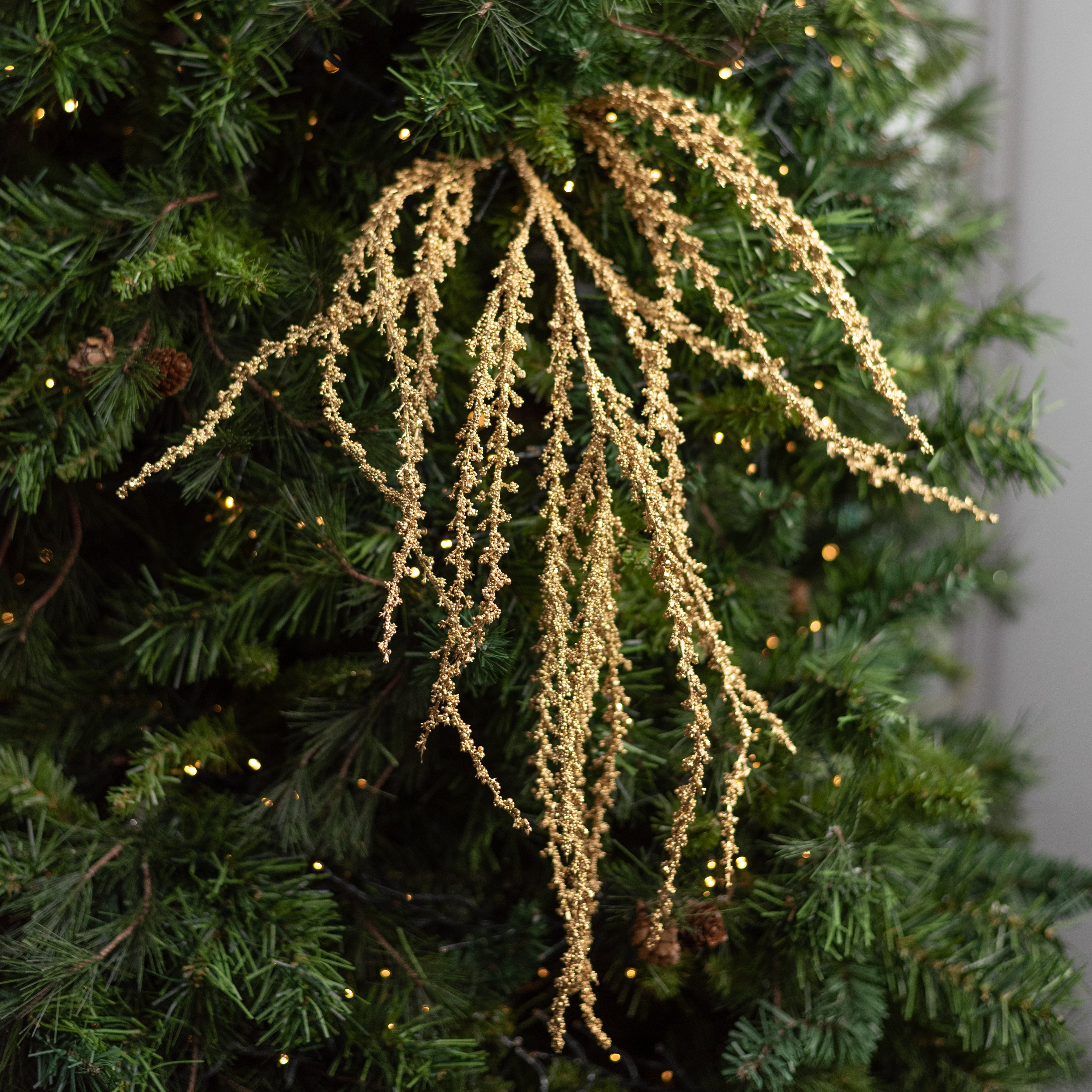 37" Deluxe Beaded Glitter Grass Spray: Gold