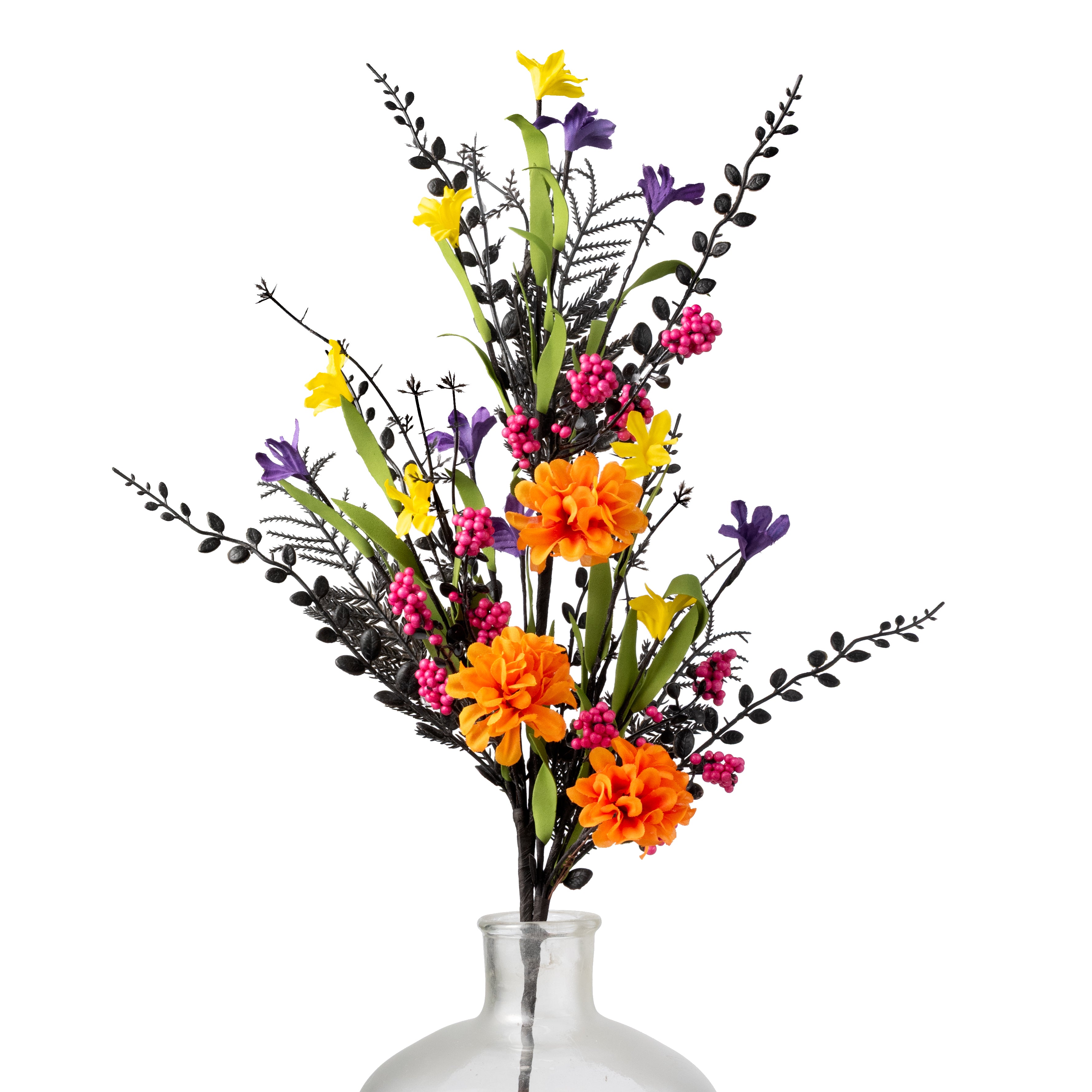 26" Fabric Marigold, Fern & Grass Spray: Fiesta