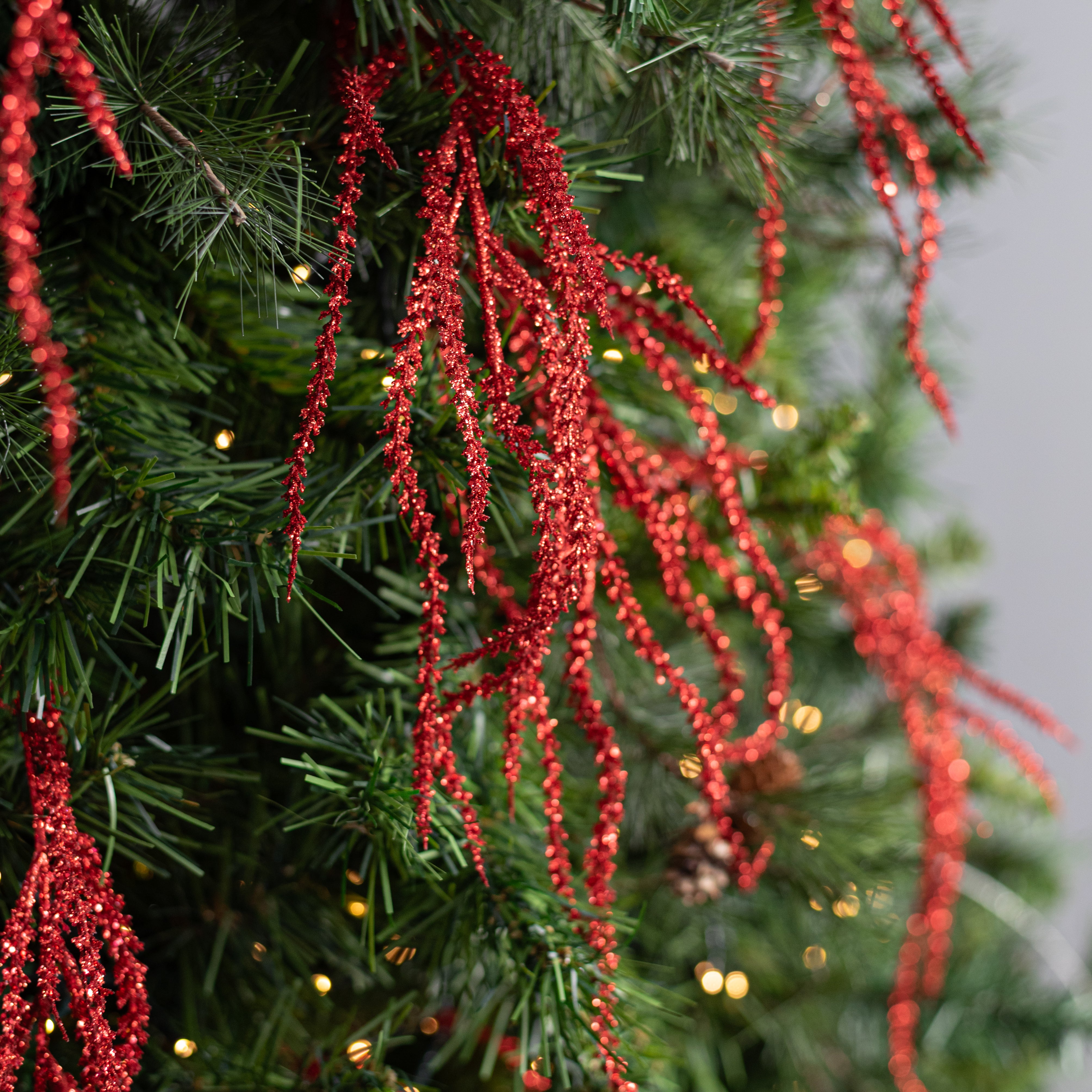 22" Glittered Willow Branches Spray: Red