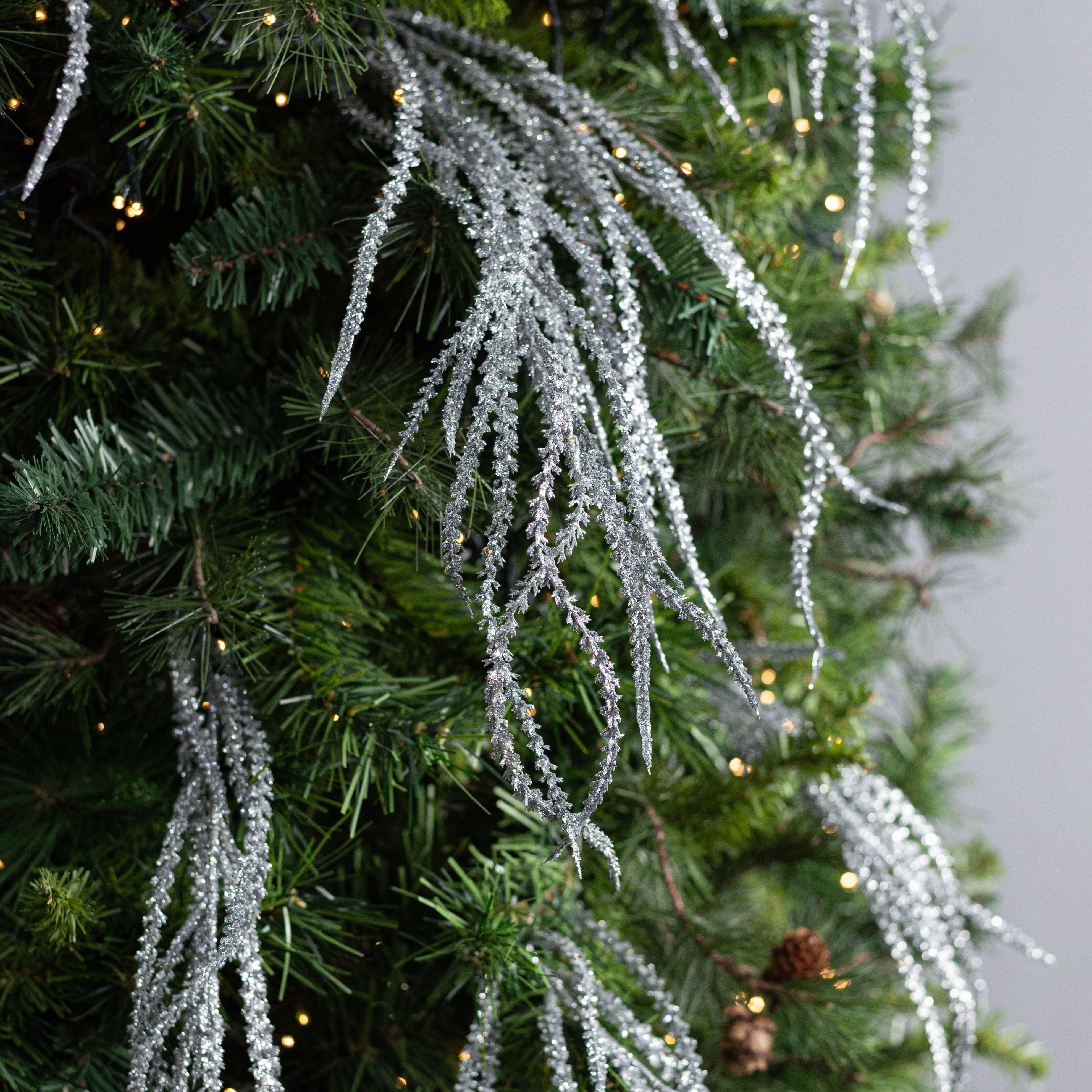 22" Glittered Willow Branches Spray: Silver