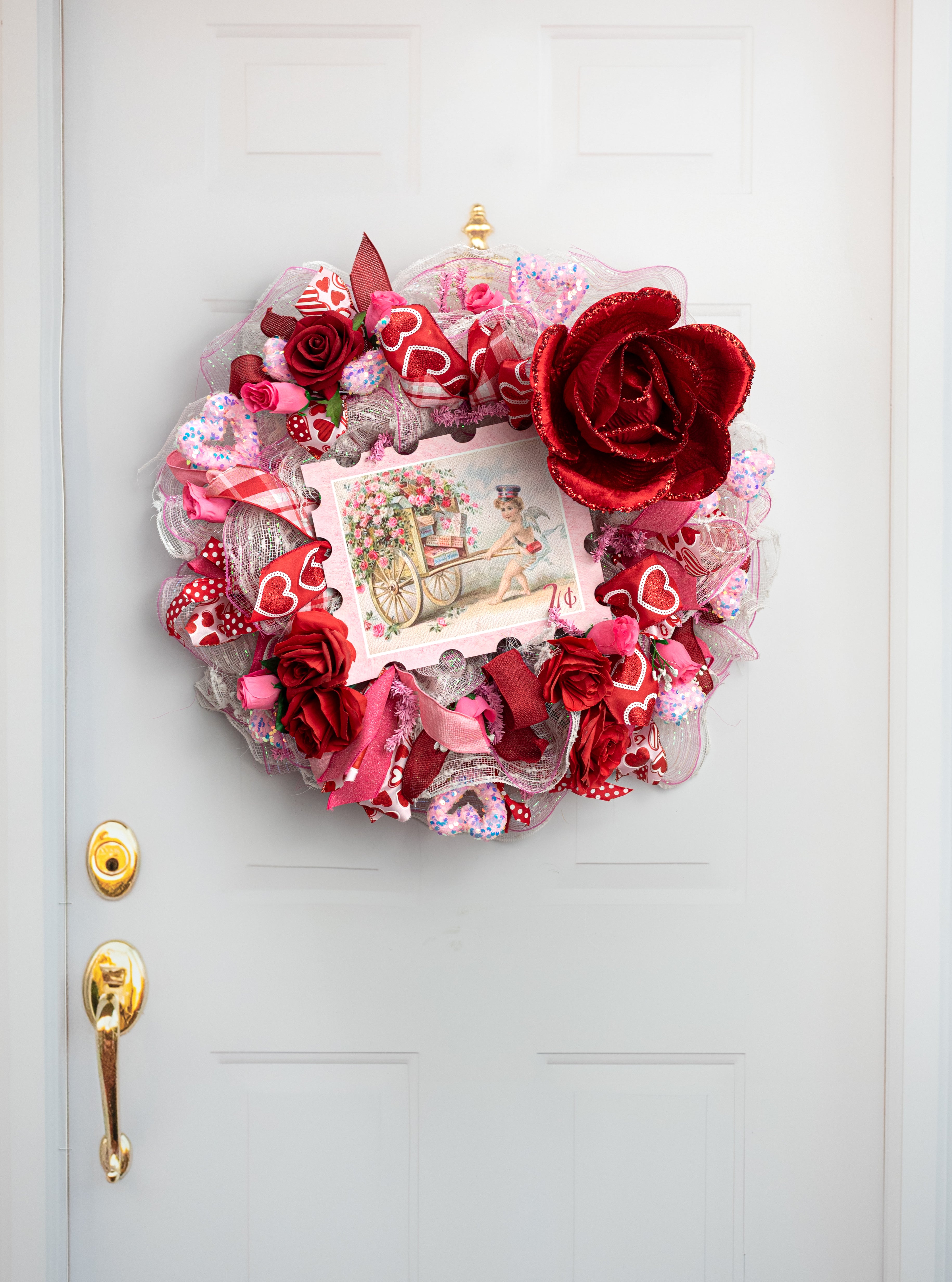 10" x 20" Oversized Velvet & Glitter Rose Stem: Red