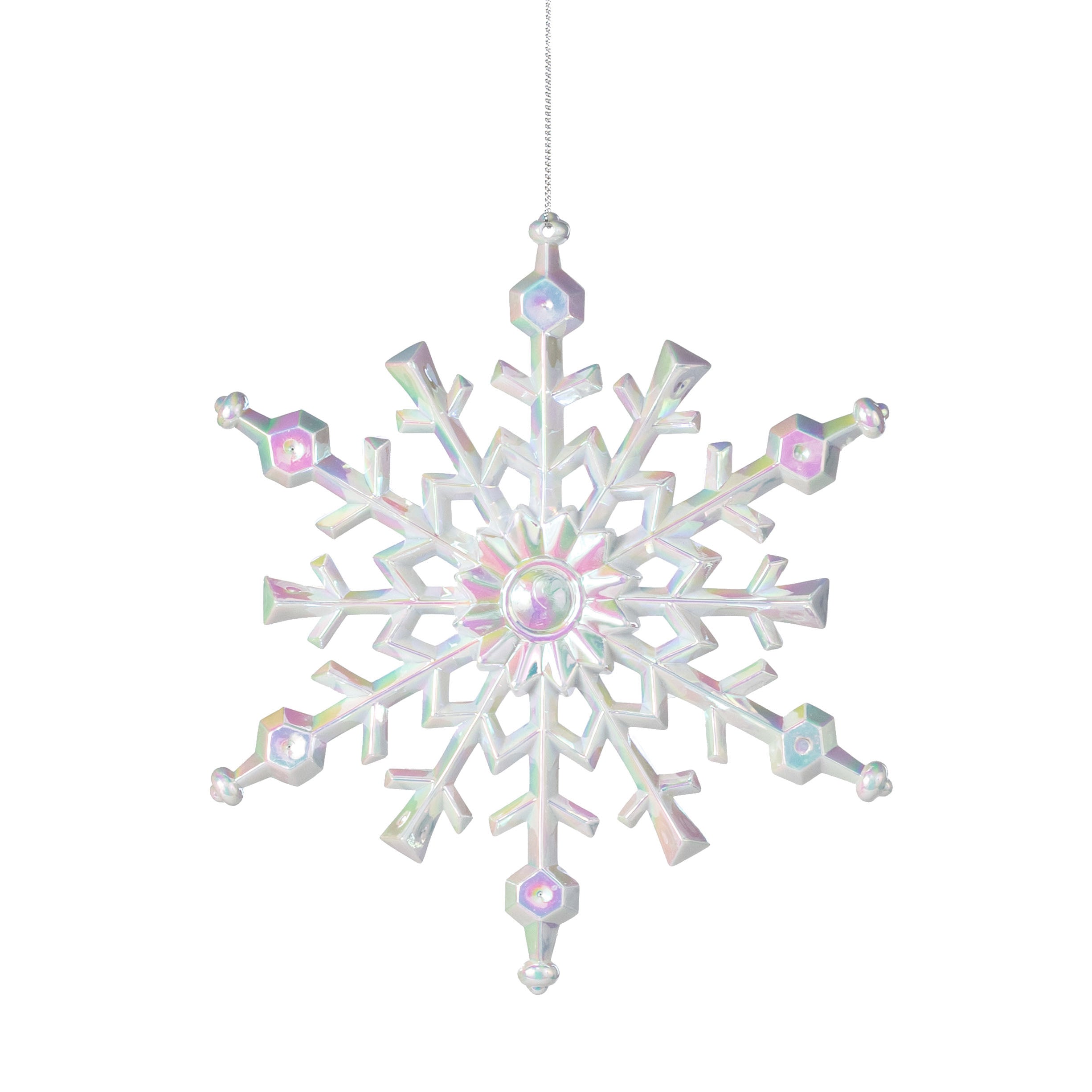 8" Iridescent Snowflake Ornament: White