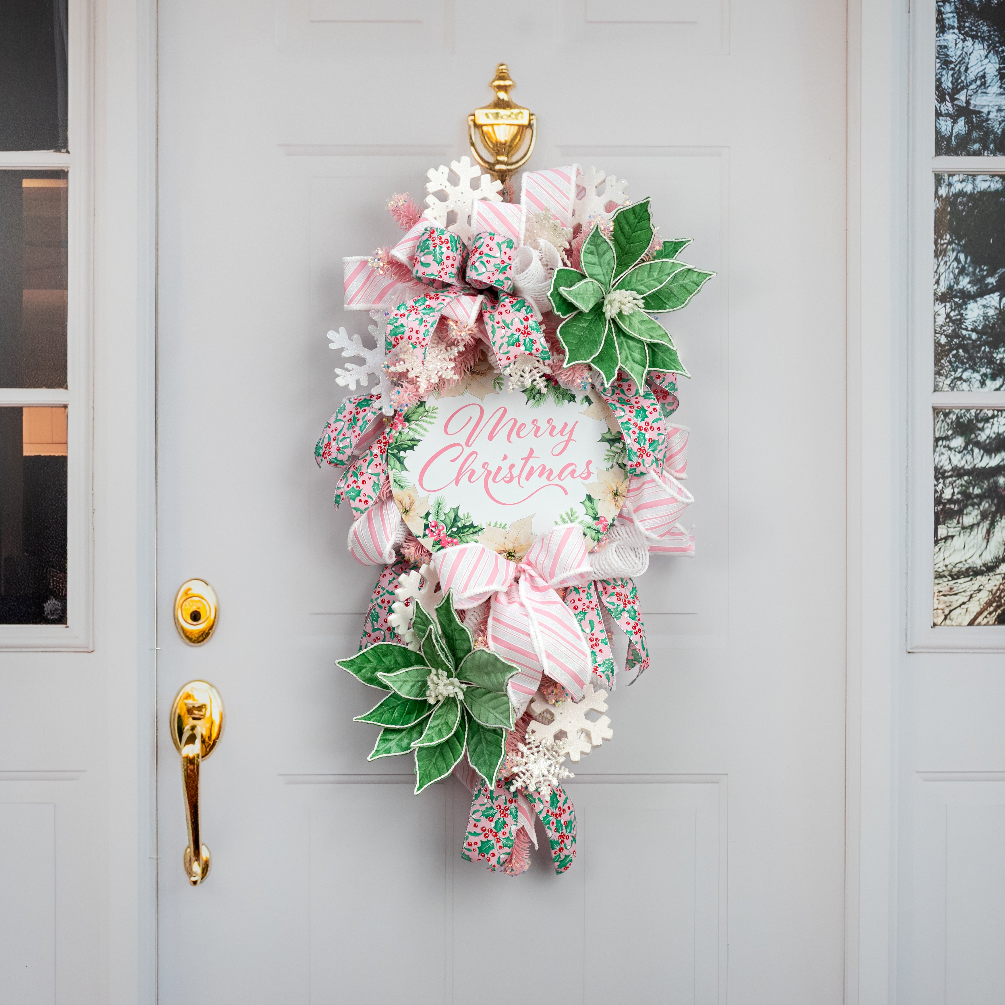 12" Round Metal Sign: Pink Merry Christmas Holly