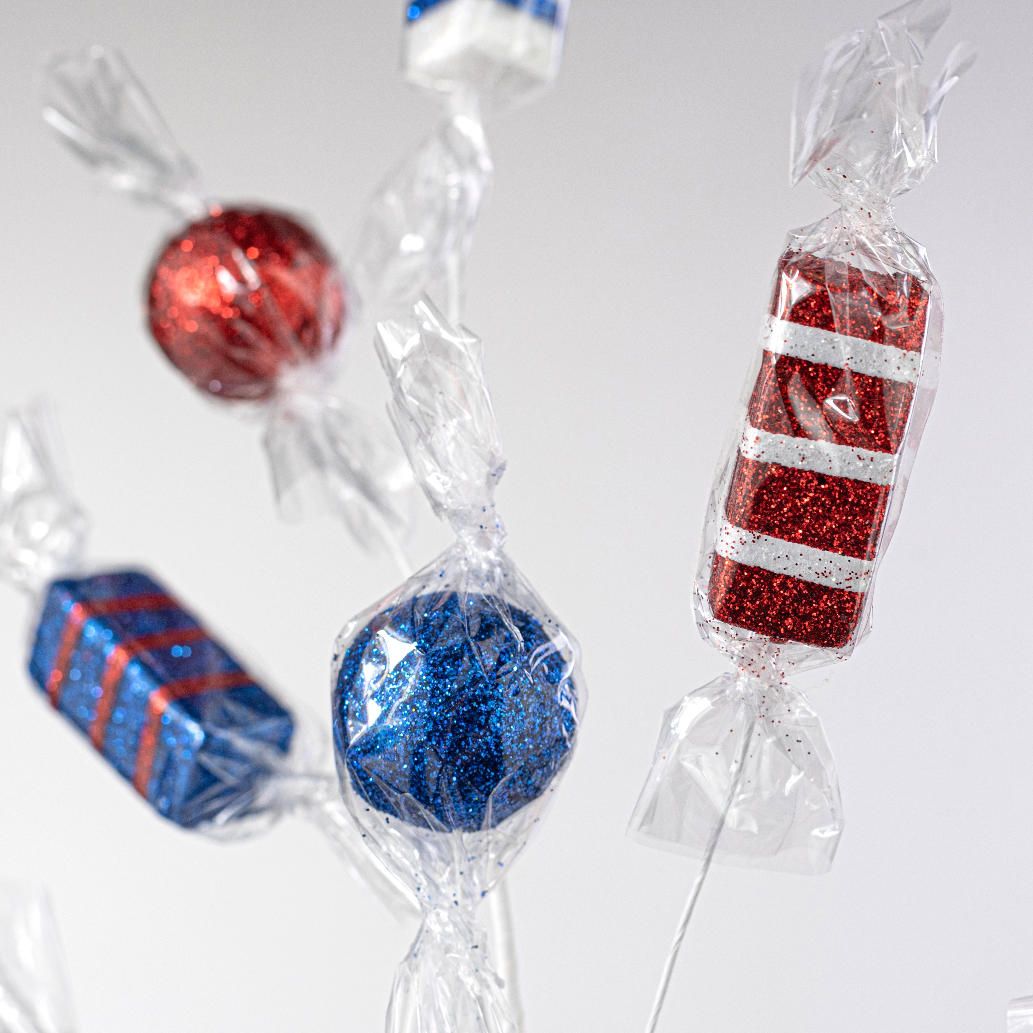 29" Wrapped Candy Spray: Red, White & Blue