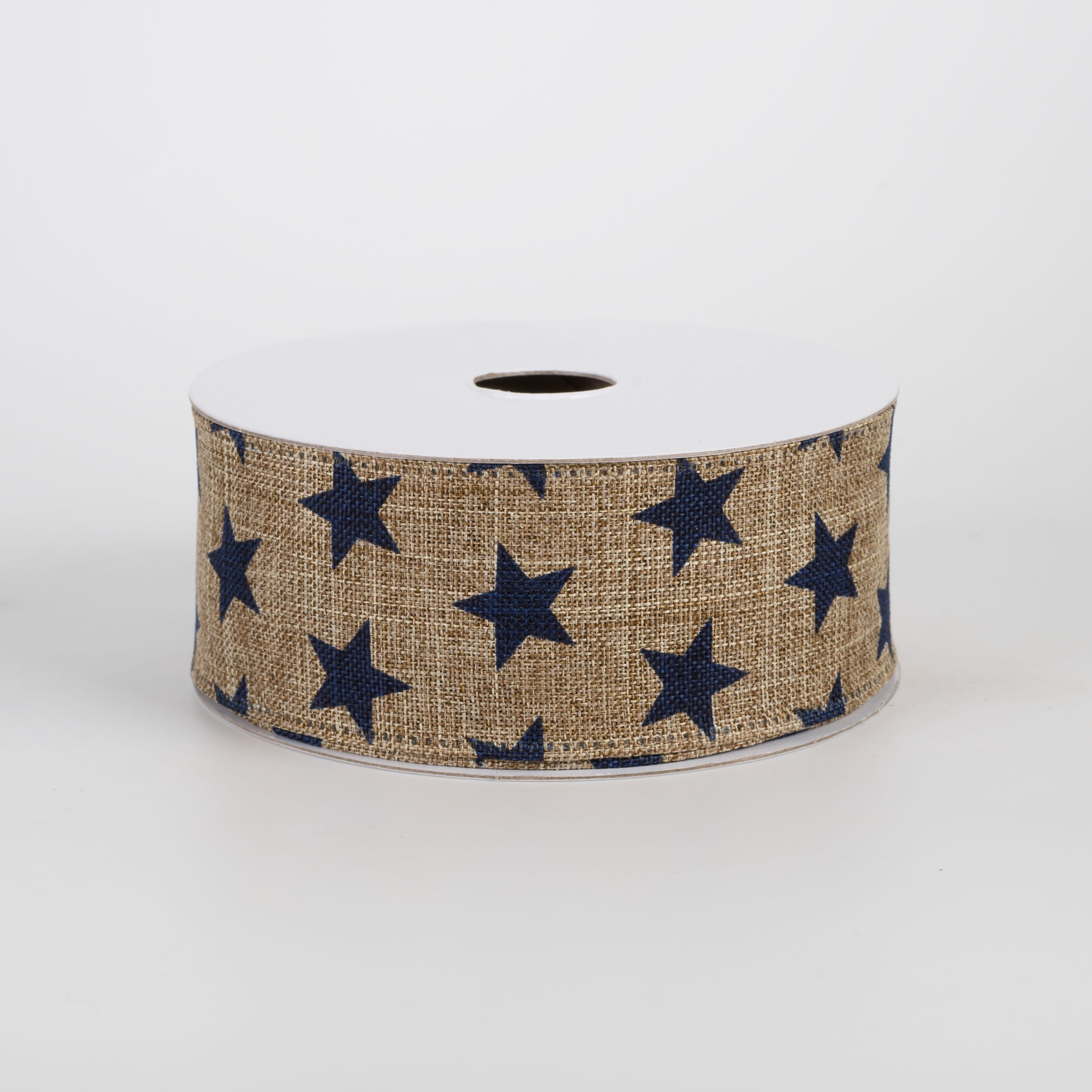 1.5" Natural Canvas Star Ribbon: Navy (10 Yards)
