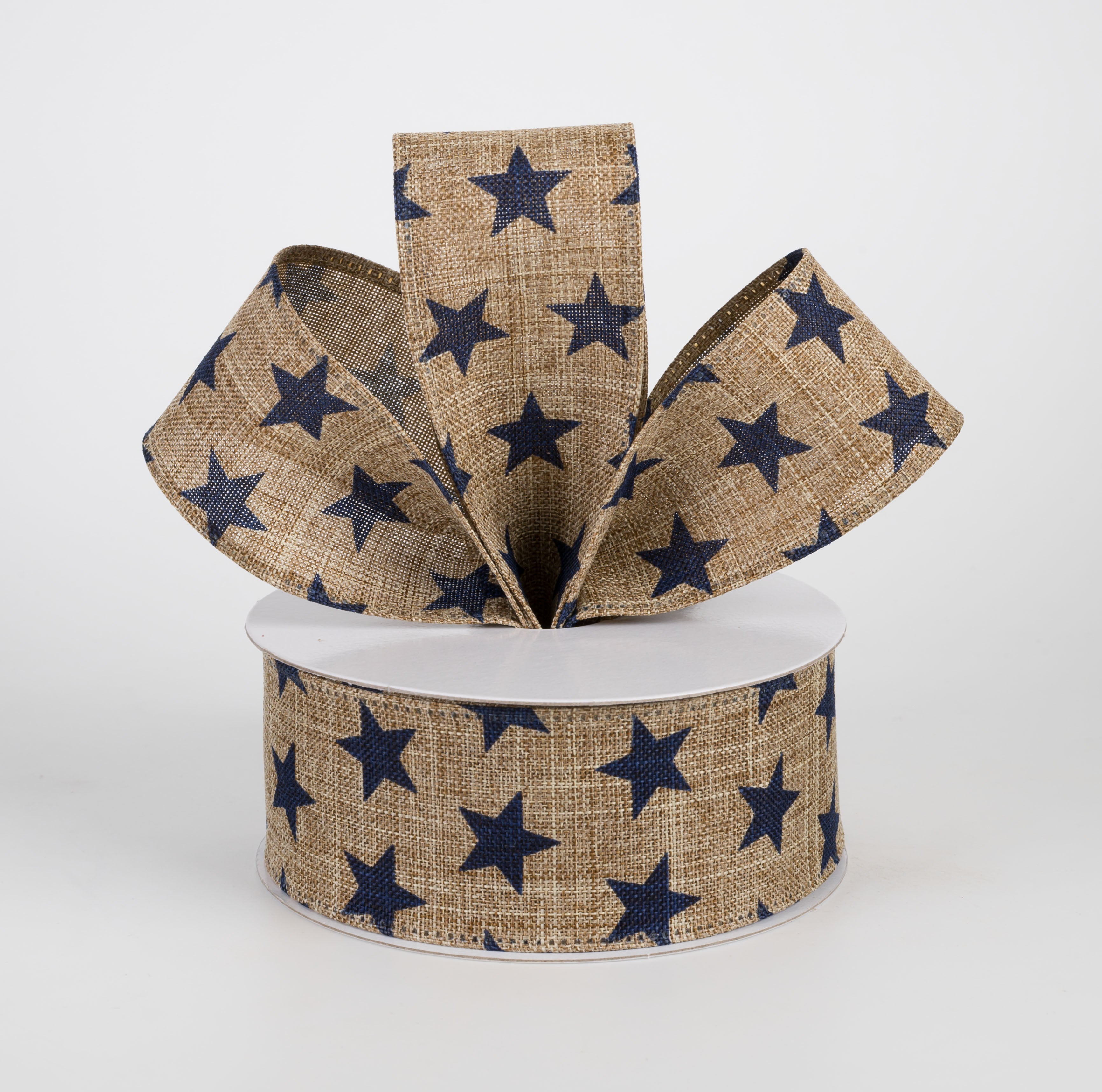 1.5" Natural Canvas Star Ribbon: Navy (10 Yards)