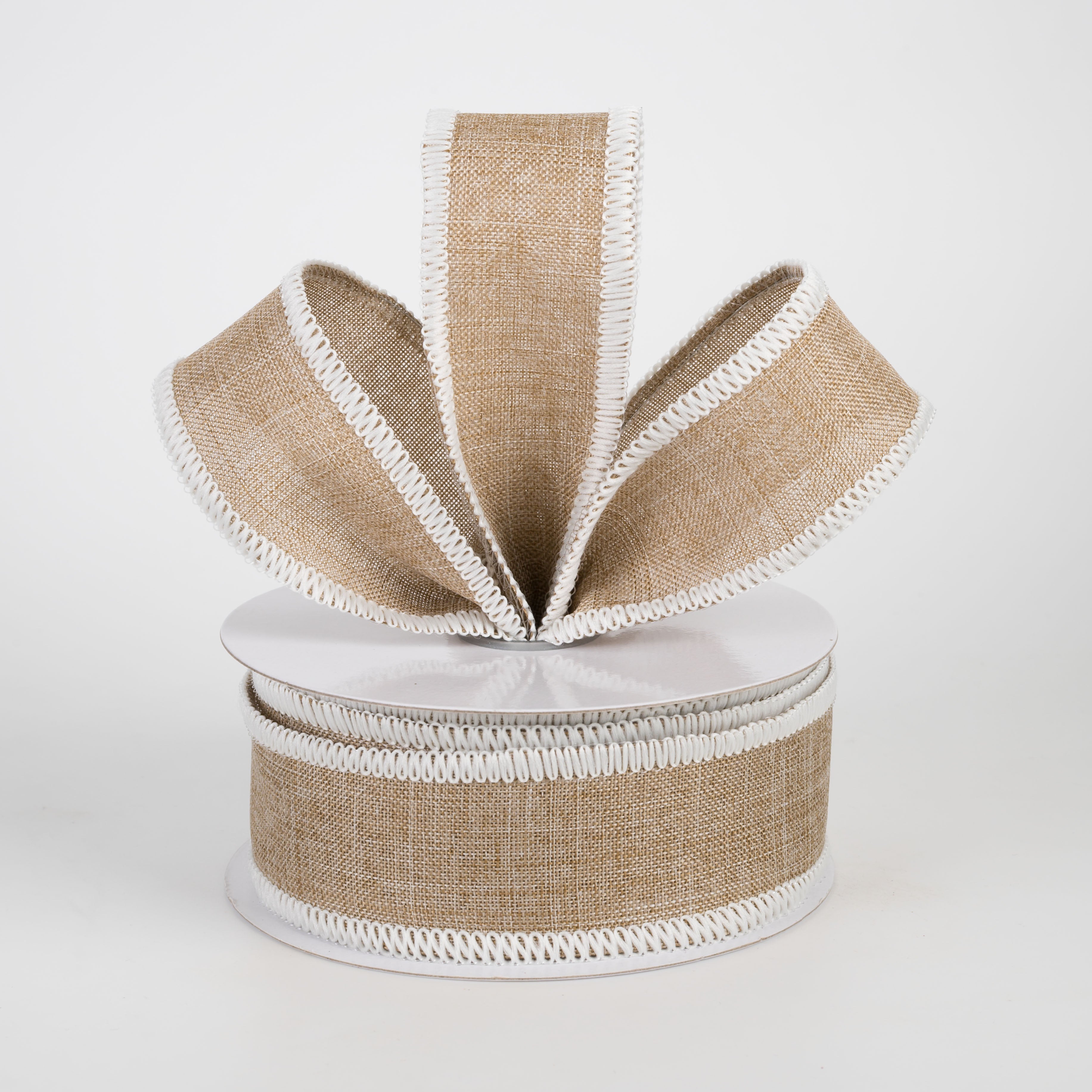1.5" Stitched Edge Ribbon: Natural & Cream (10 Yards)