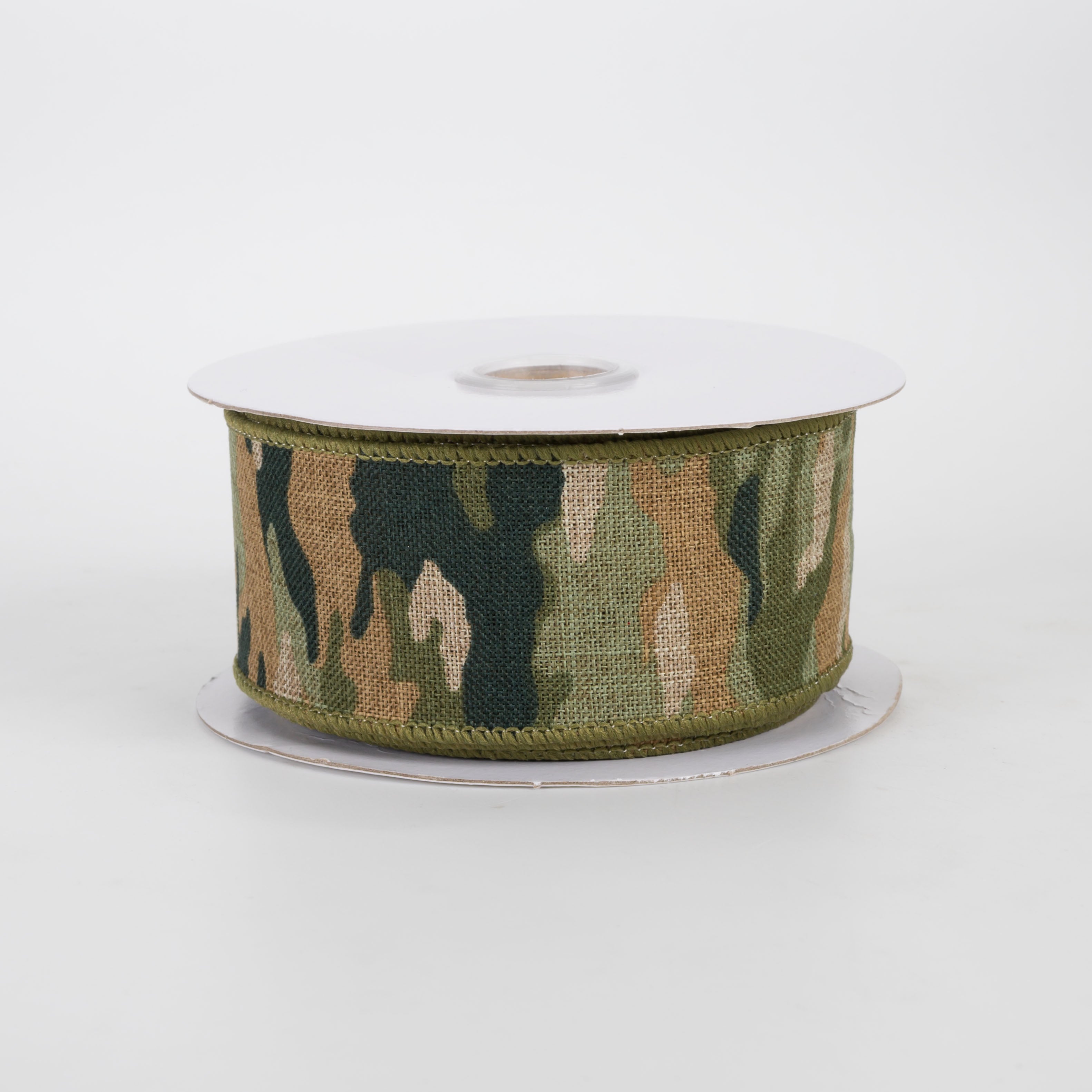 1.5" Camouflage Print Woven Ribbon: Woodland Green & Tan (10 Yards)