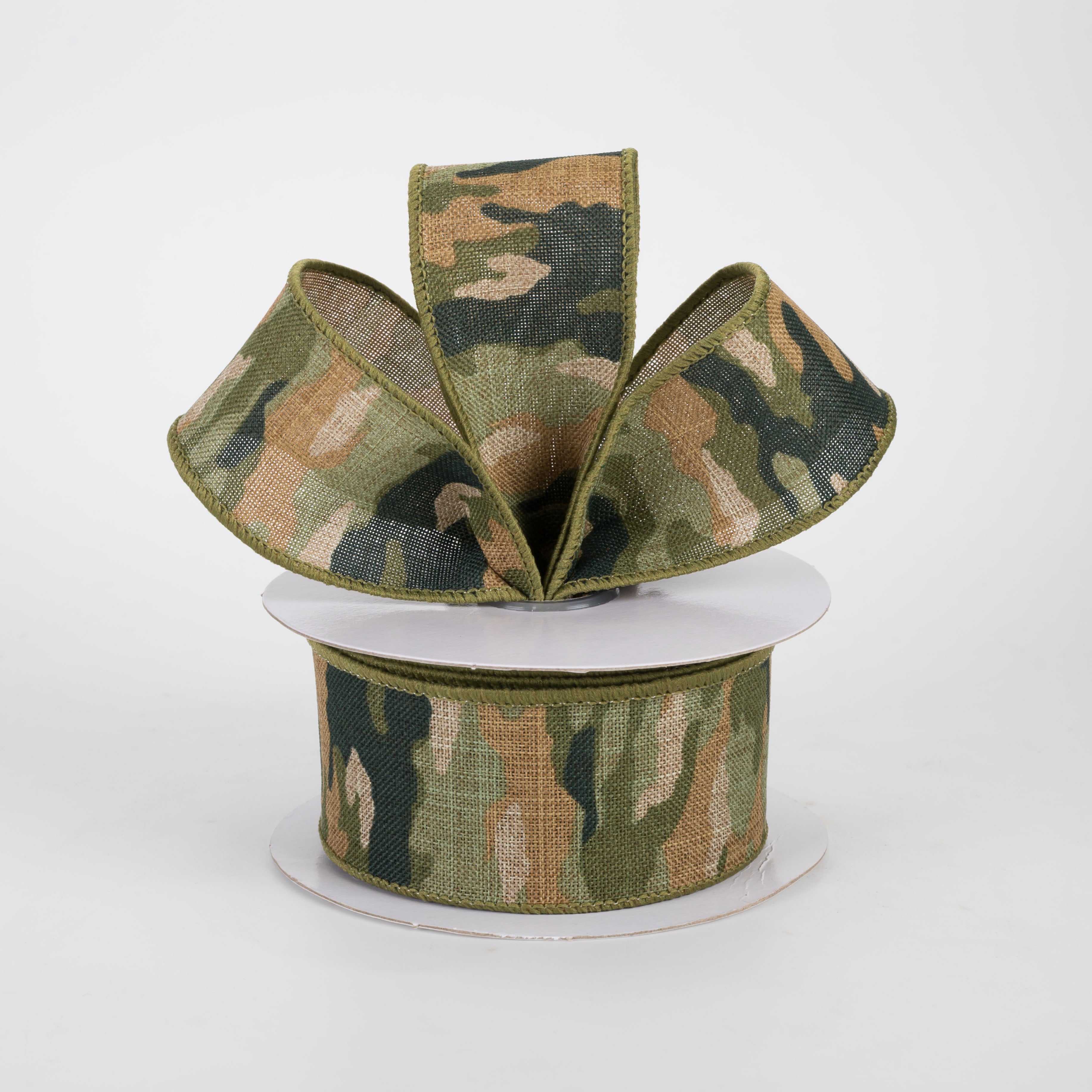 1.5" Camouflage Print Woven Ribbon: Woodland Green & Tan (10 Yards)