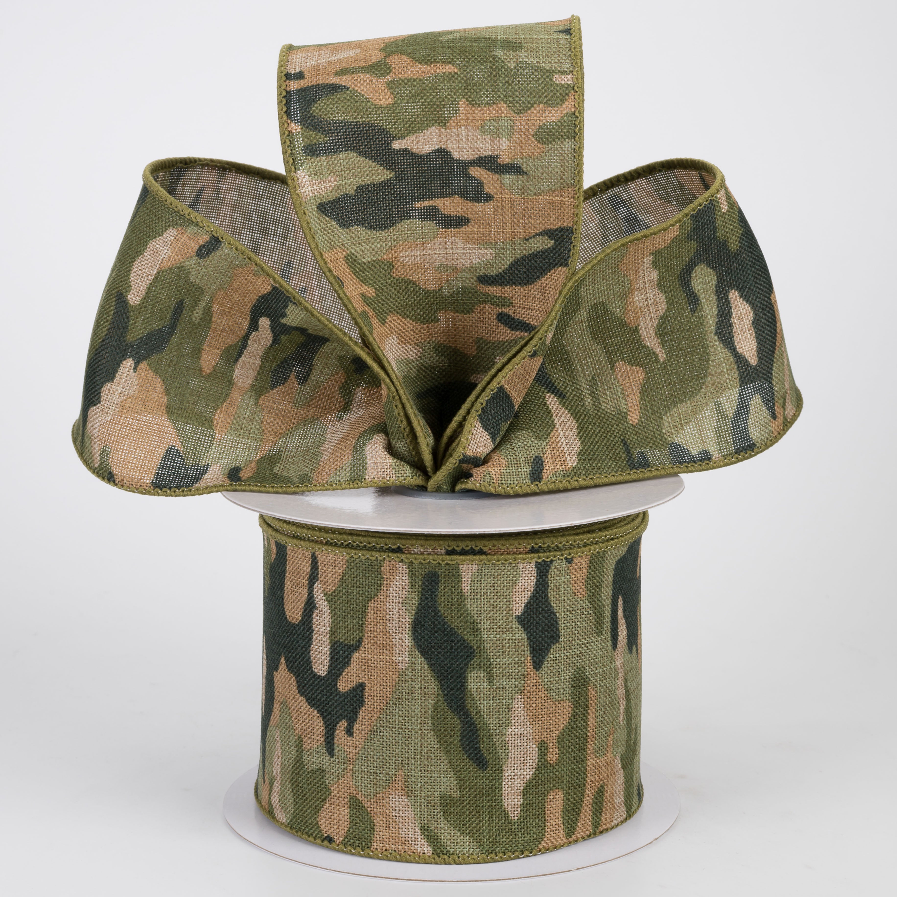 2.5" Camouflage Print Woven Ribbon: Woodland Green & Tan (10 Yards)