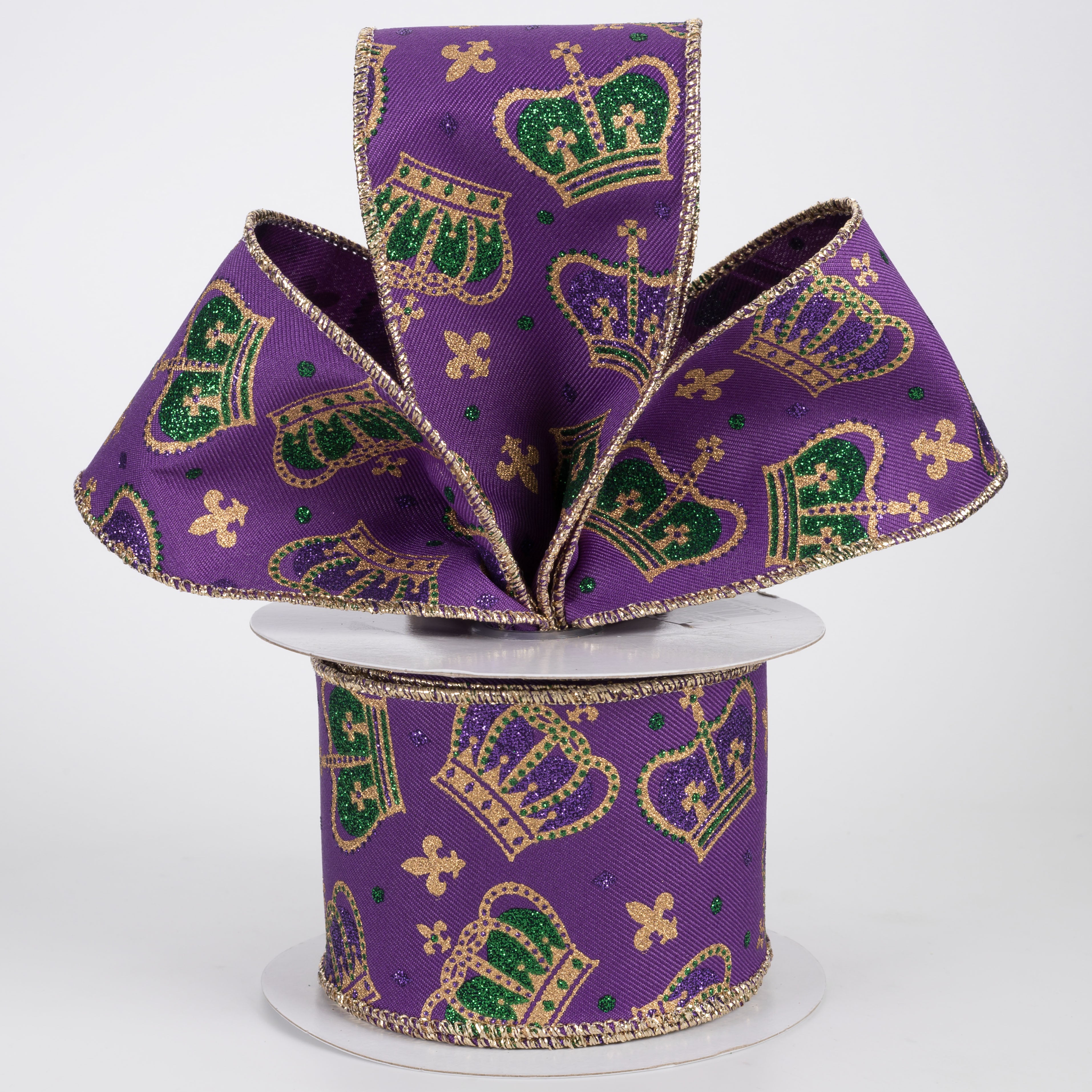 2.5" Mardi Gras Crowns Ribbon: Purple (10 Yards)