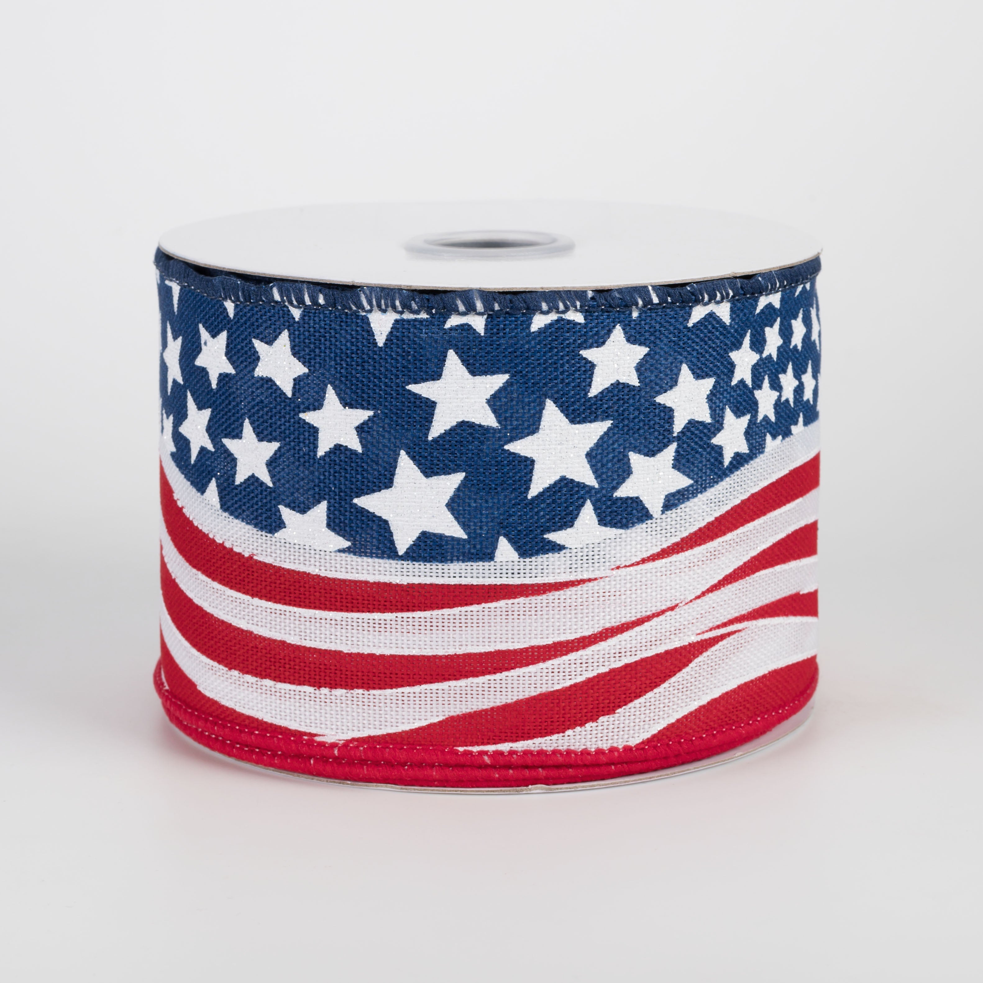 2.5" Wavy USA Flag Ribbon: Red, White & Navy Blue (10 Yards)
