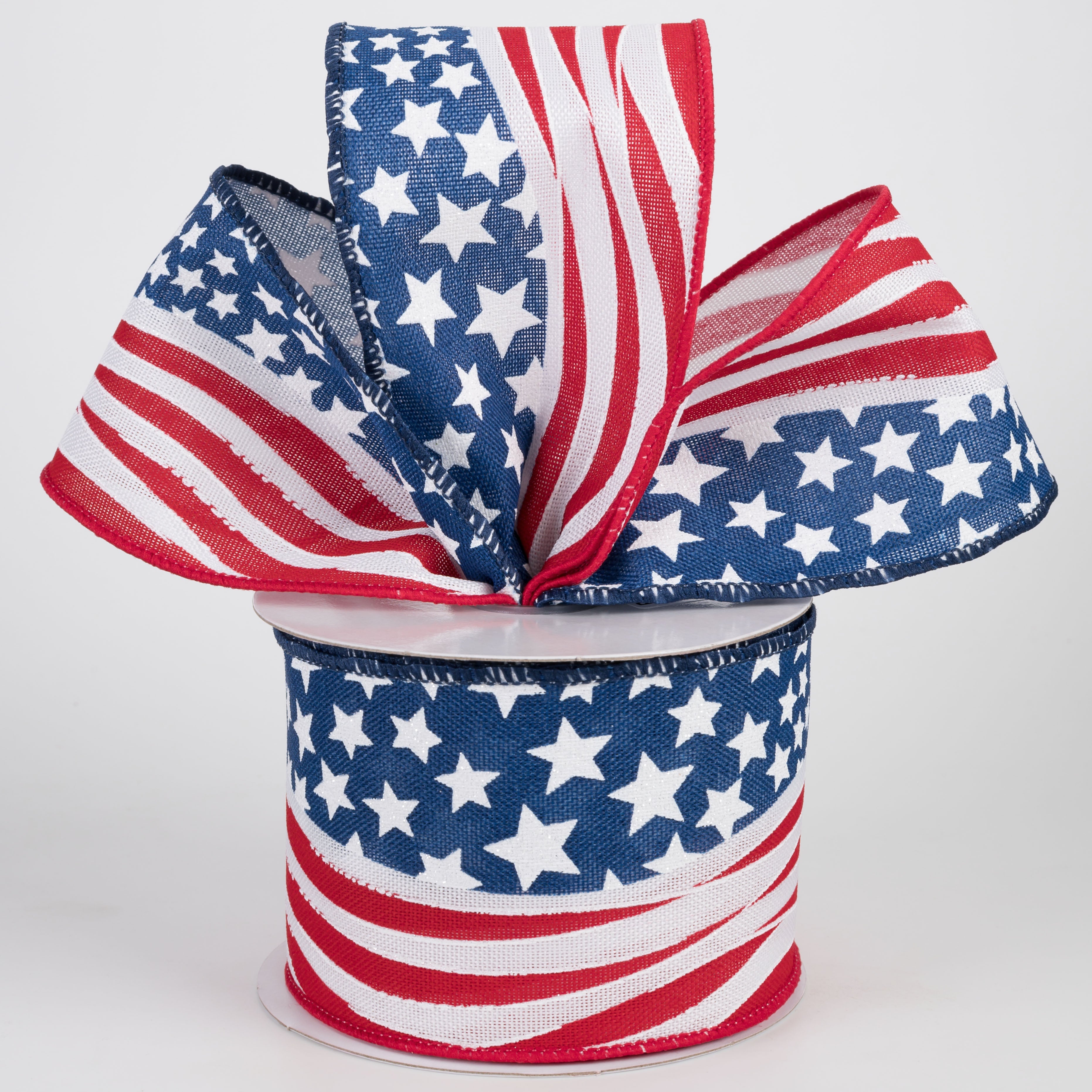 2.5" Wavy USA Flag Ribbon: Red, White & Navy Blue (10 Yards)