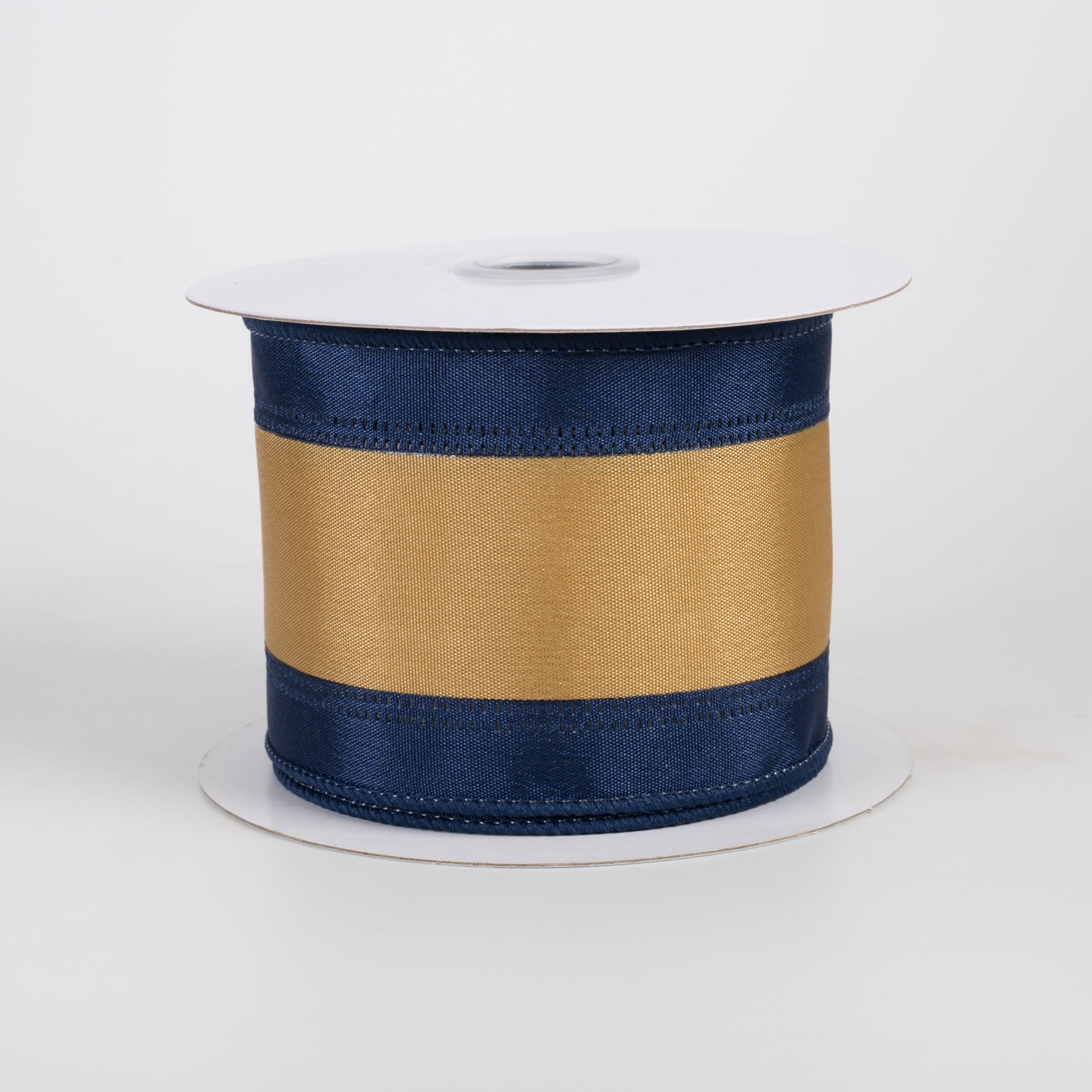2.5" Satin Team Stripe Ribbon: Dark Blue & Old Gold (10 Yards)
