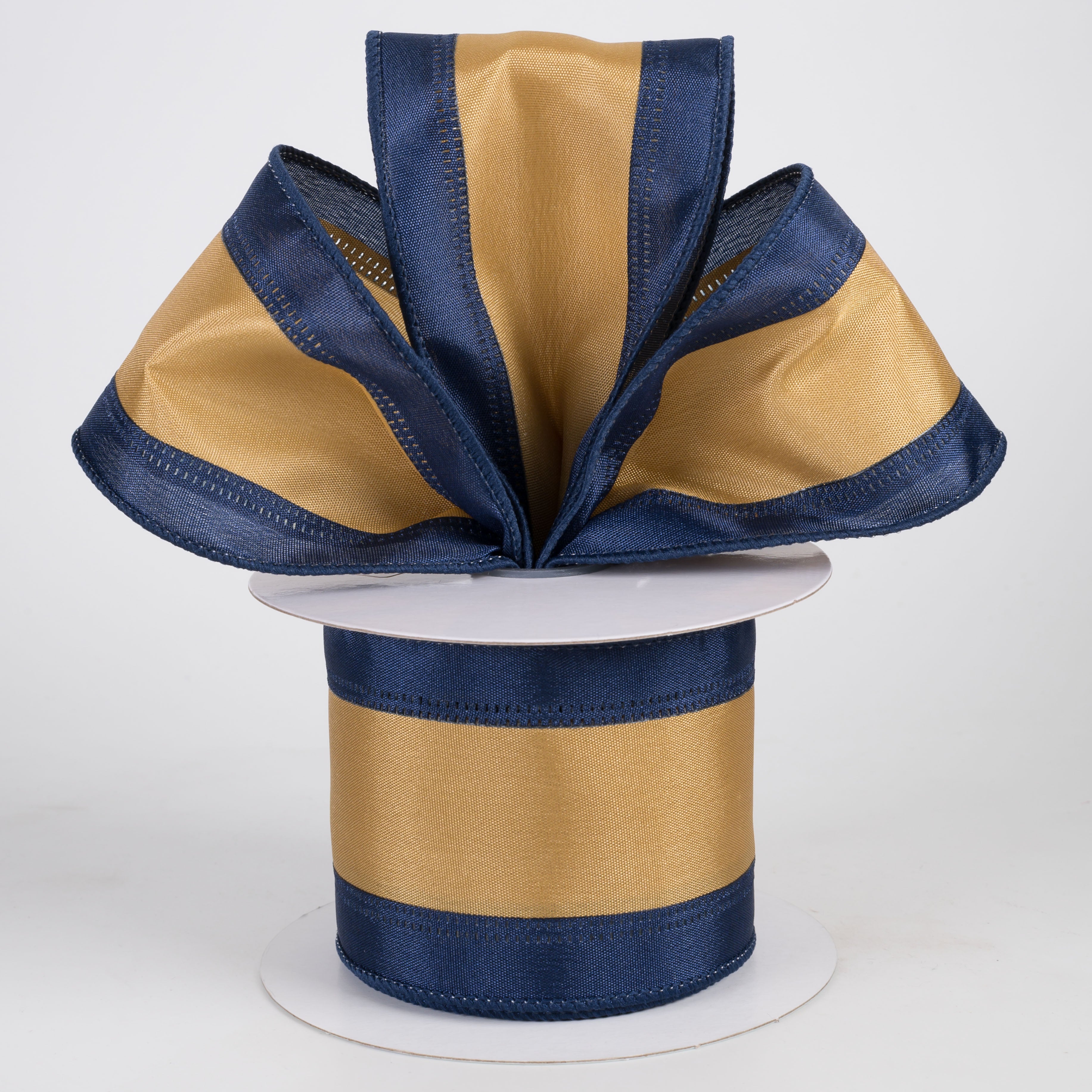 2.5" Satin Team Stripe Ribbon: Dark Blue & Old Gold (10 Yards)