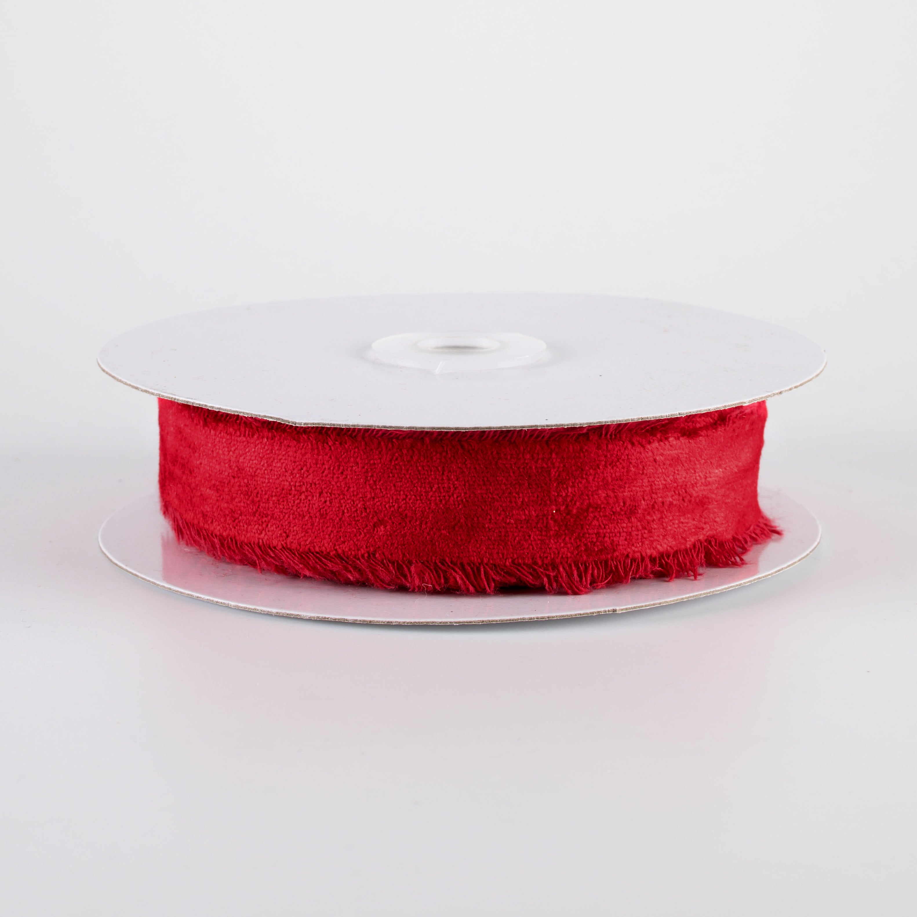 1" Frayed Edge Unwired Velvet Ribbon: Red (10 Yards)
