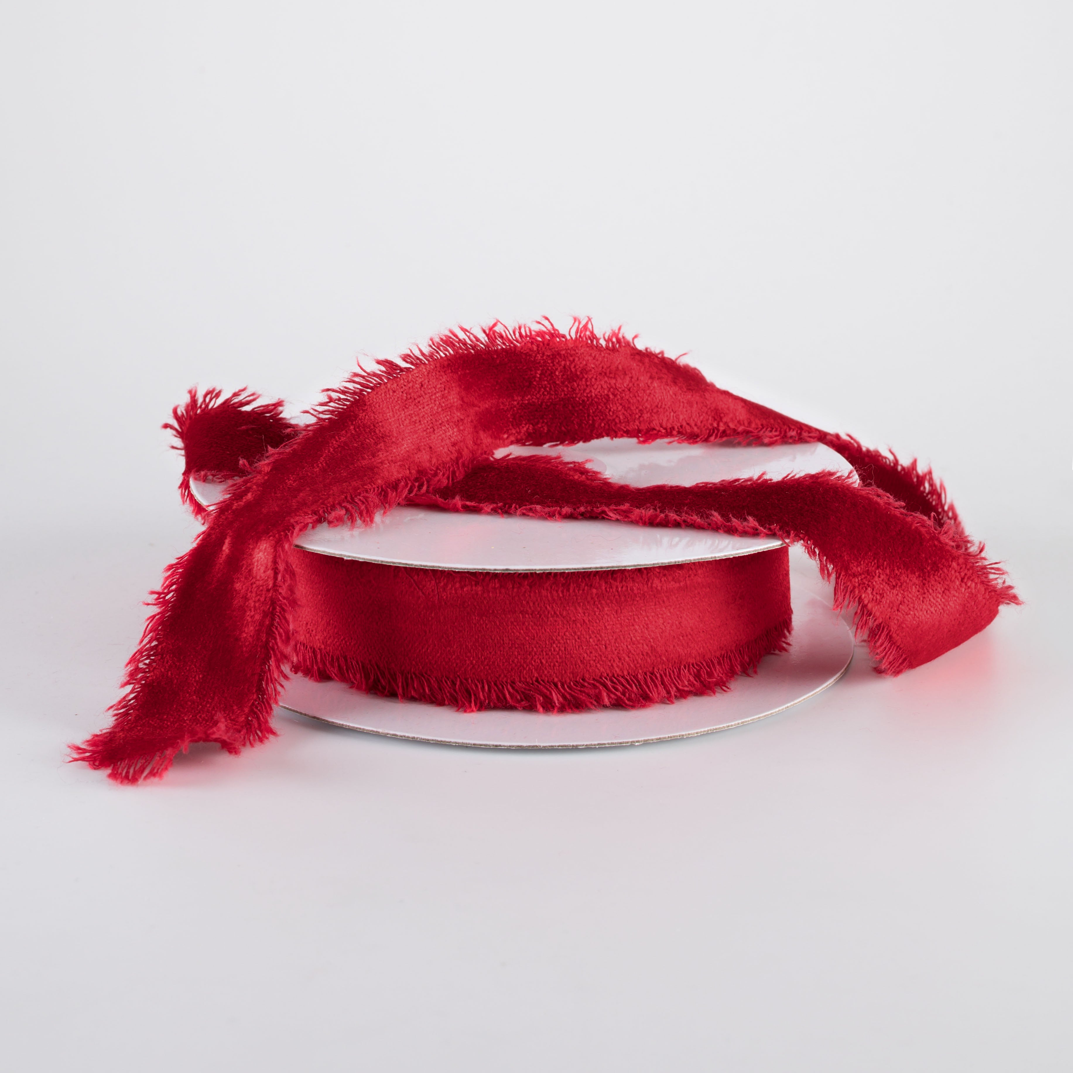 1" Frayed Edge Unwired Velvet Ribbon: Red (10 Yards)