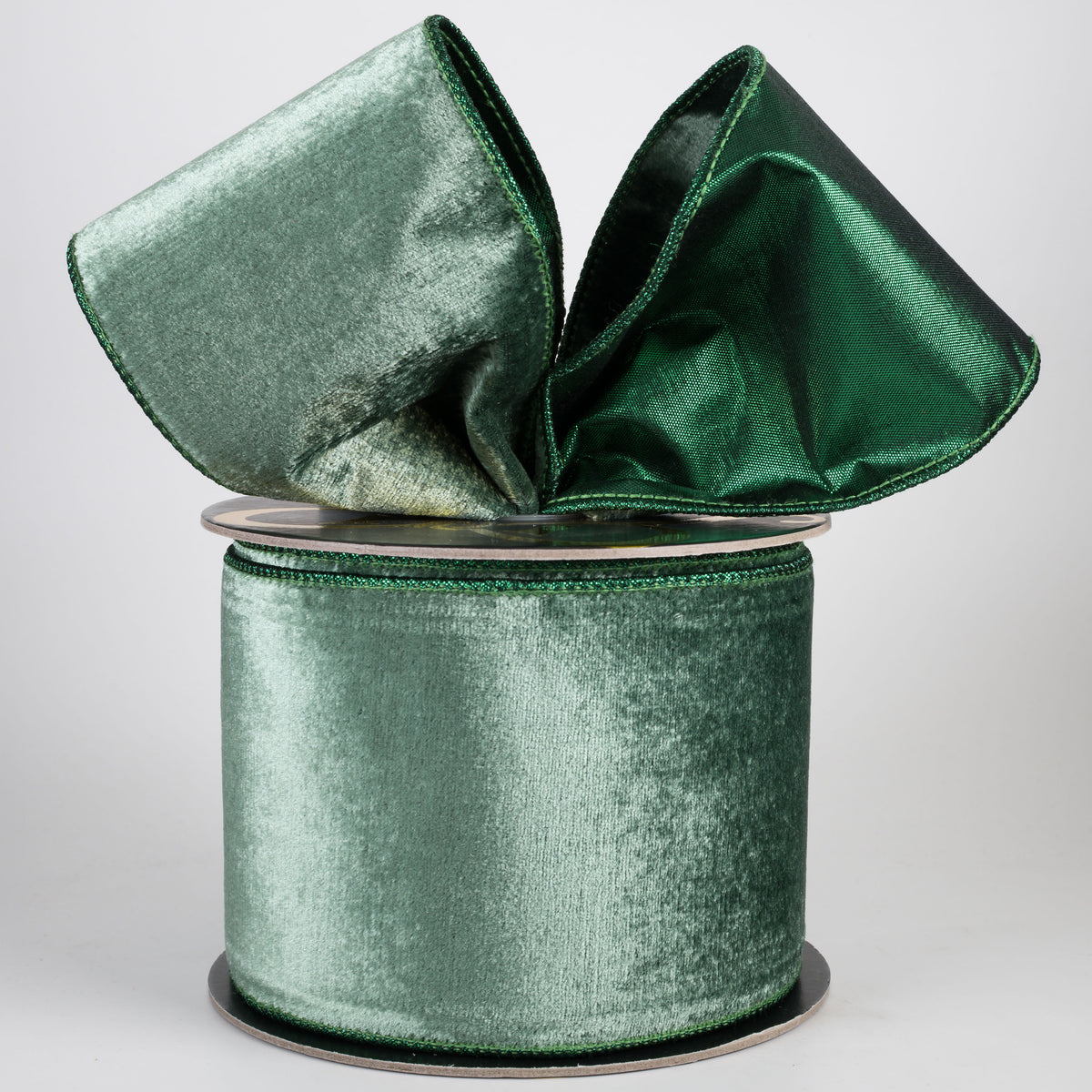 4" Double Fused Sheldon Velvet & Metallic Dupioni Ribbon: Emerald Green (10 Yards)
