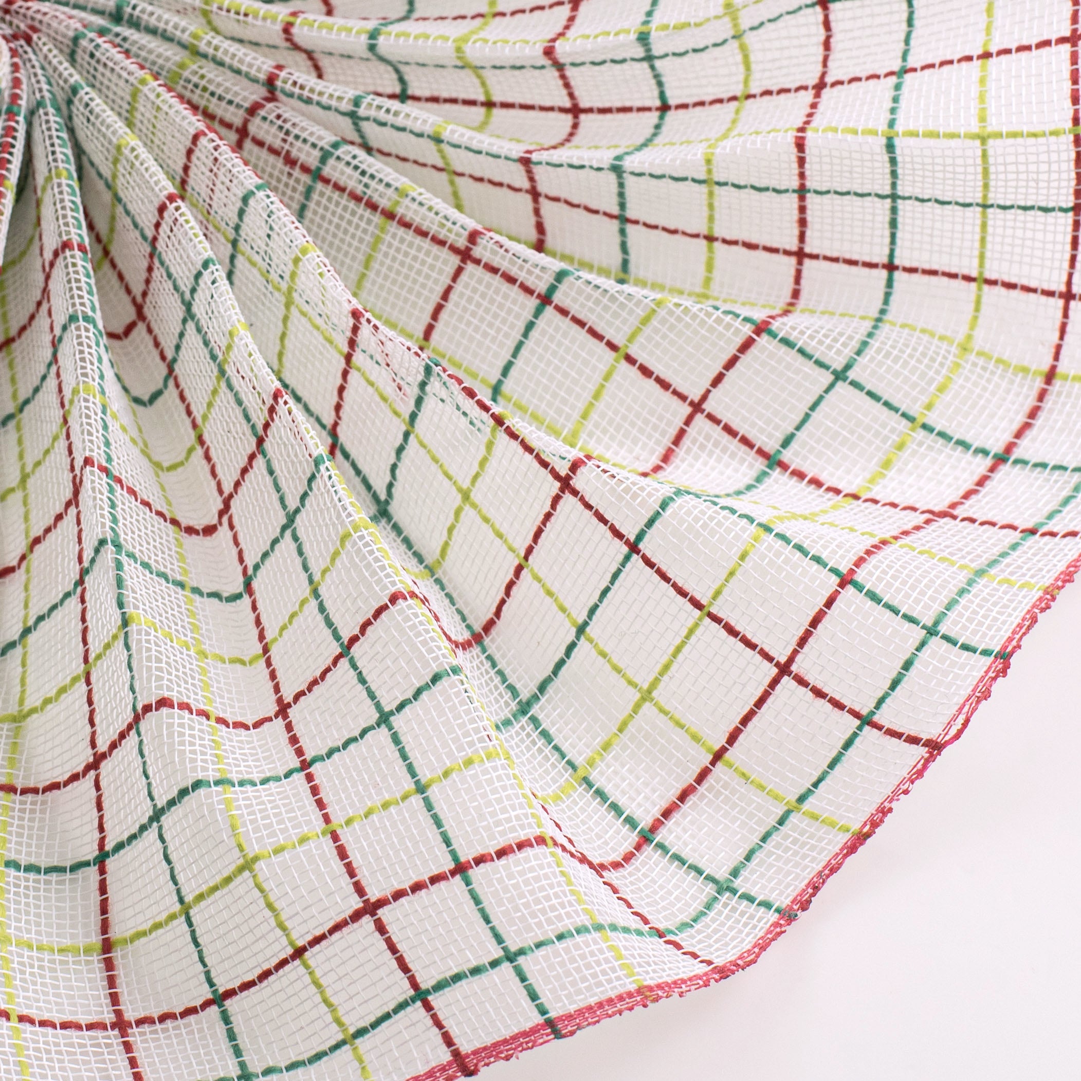 10" Fabric Fine Weave Check Mesh: White with Red, Emerald & Lime