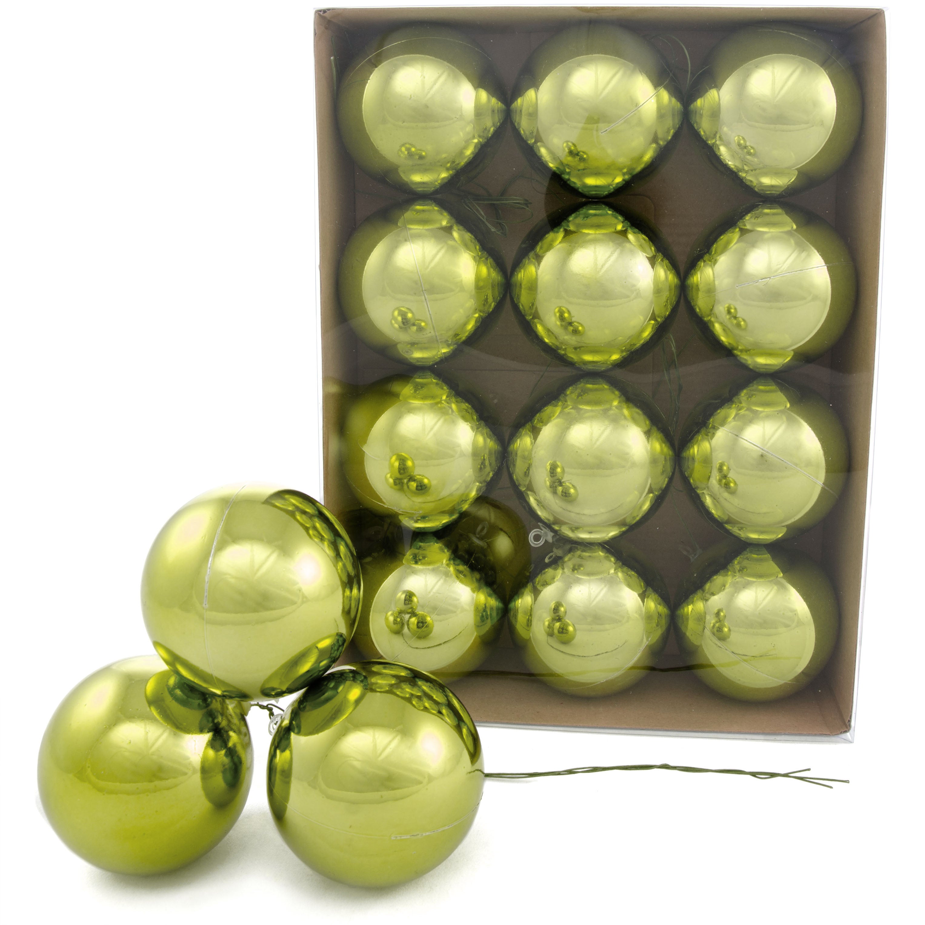 70MM Metallic Ball Ornament On Wire: Lime Green (12)