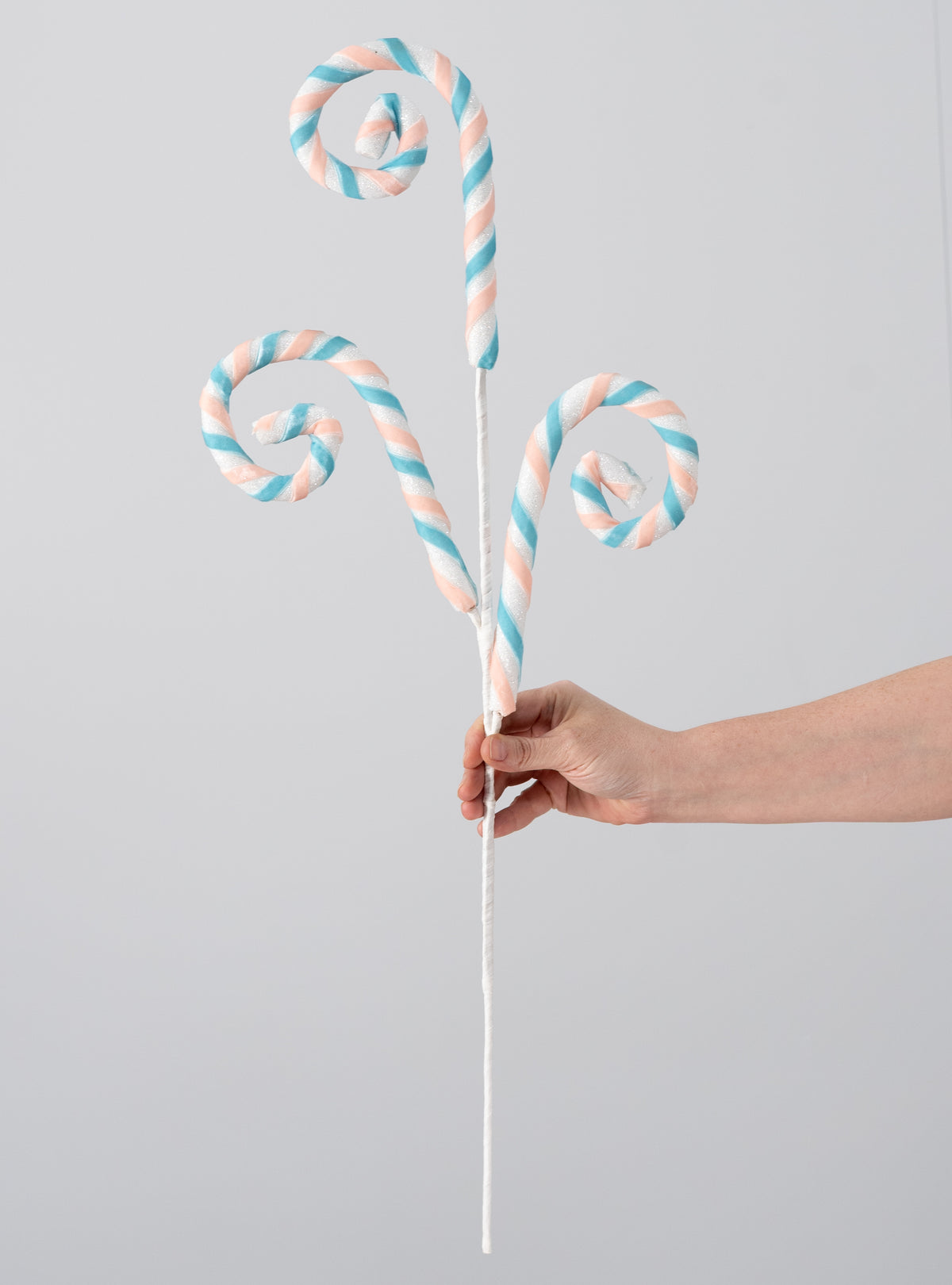 29" Spiral Candy Cane Spray: Ice Blue & Light Pink