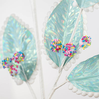 28" Iridescent Leaves & Sprinkles Spray: Blue
