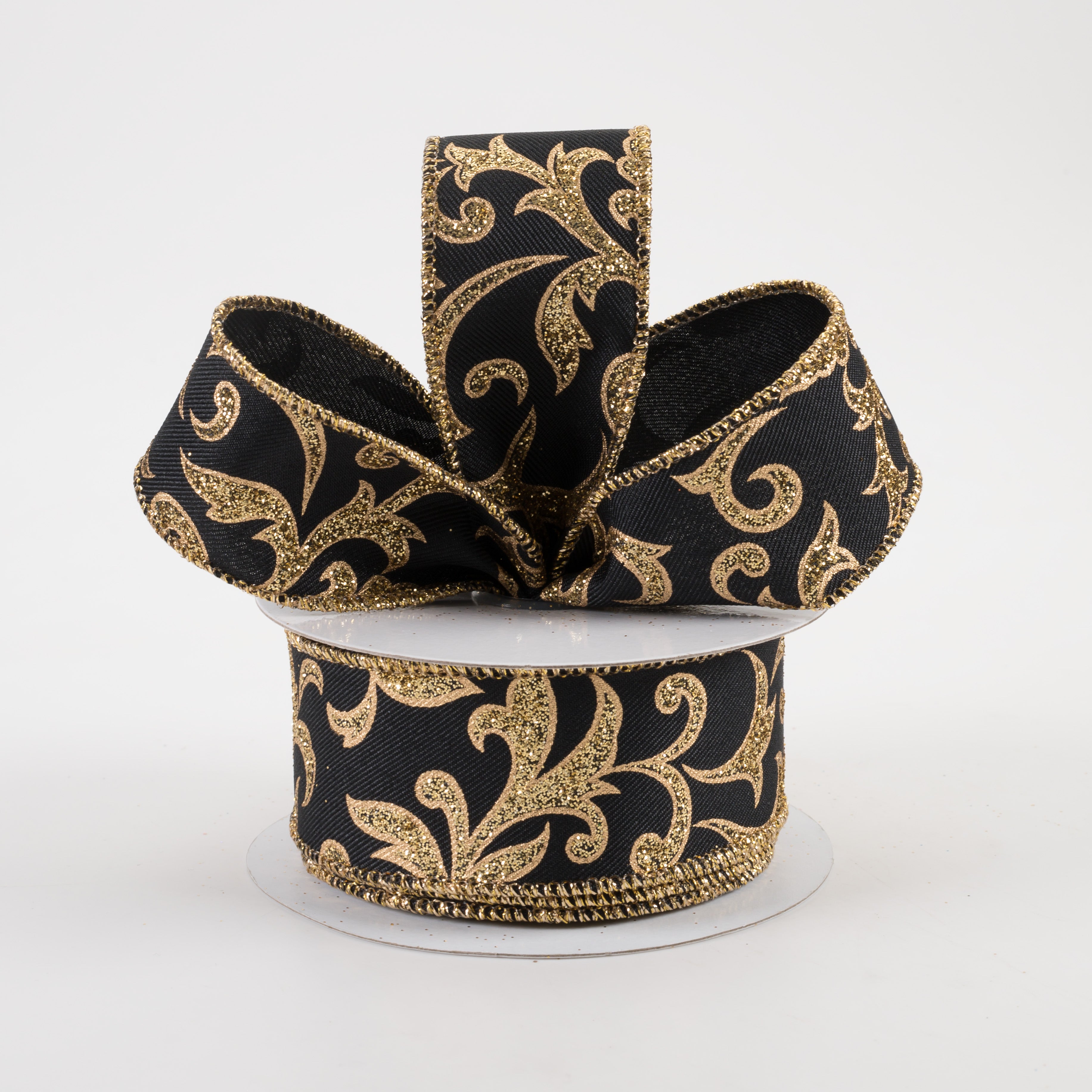 1.5" Acanthus Leaf Ribbon: Black & Gold (10 Yards) Lifestyle Photo