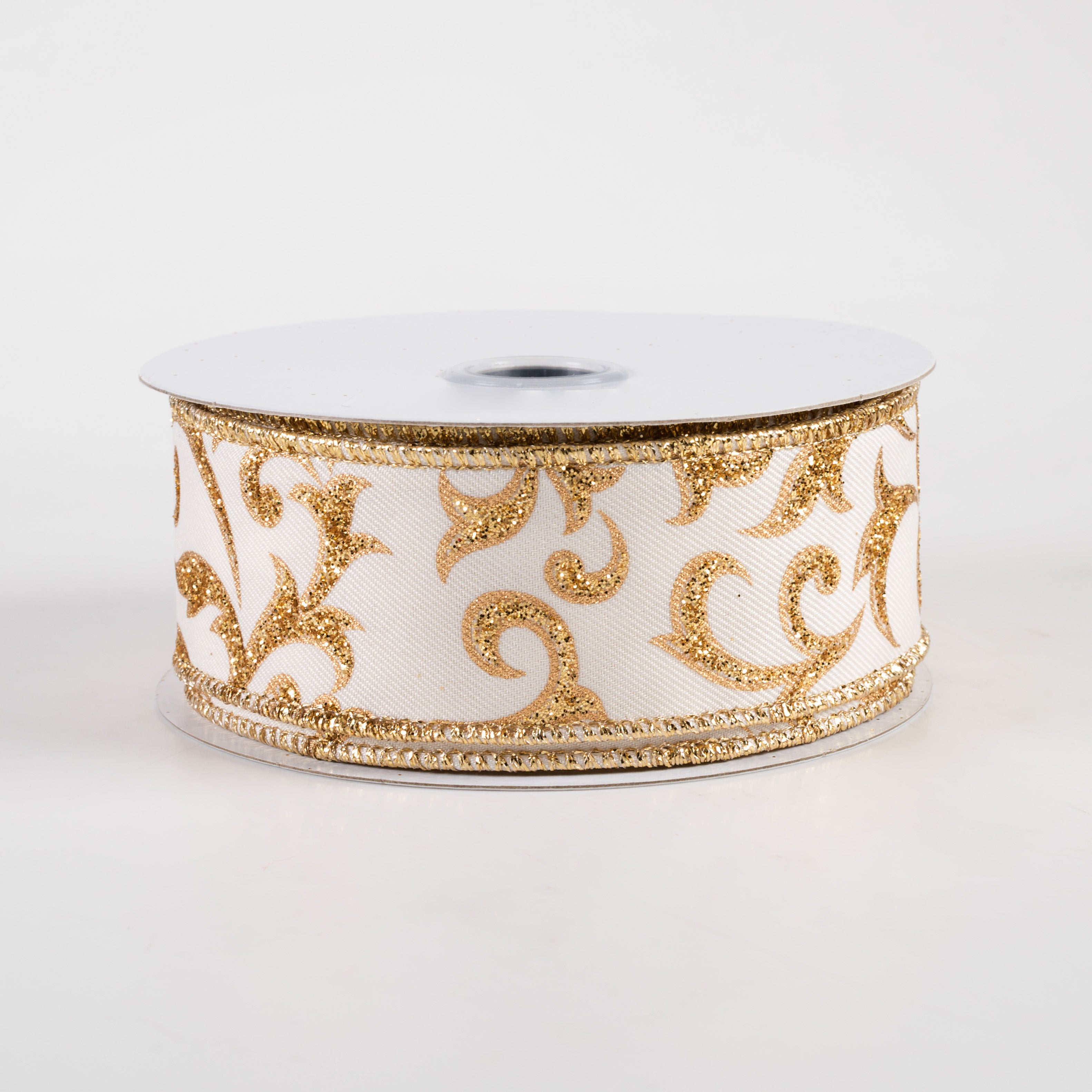 1.5" Acanthus Leaf Ribbon: Ivory & Gold (10 Yards)