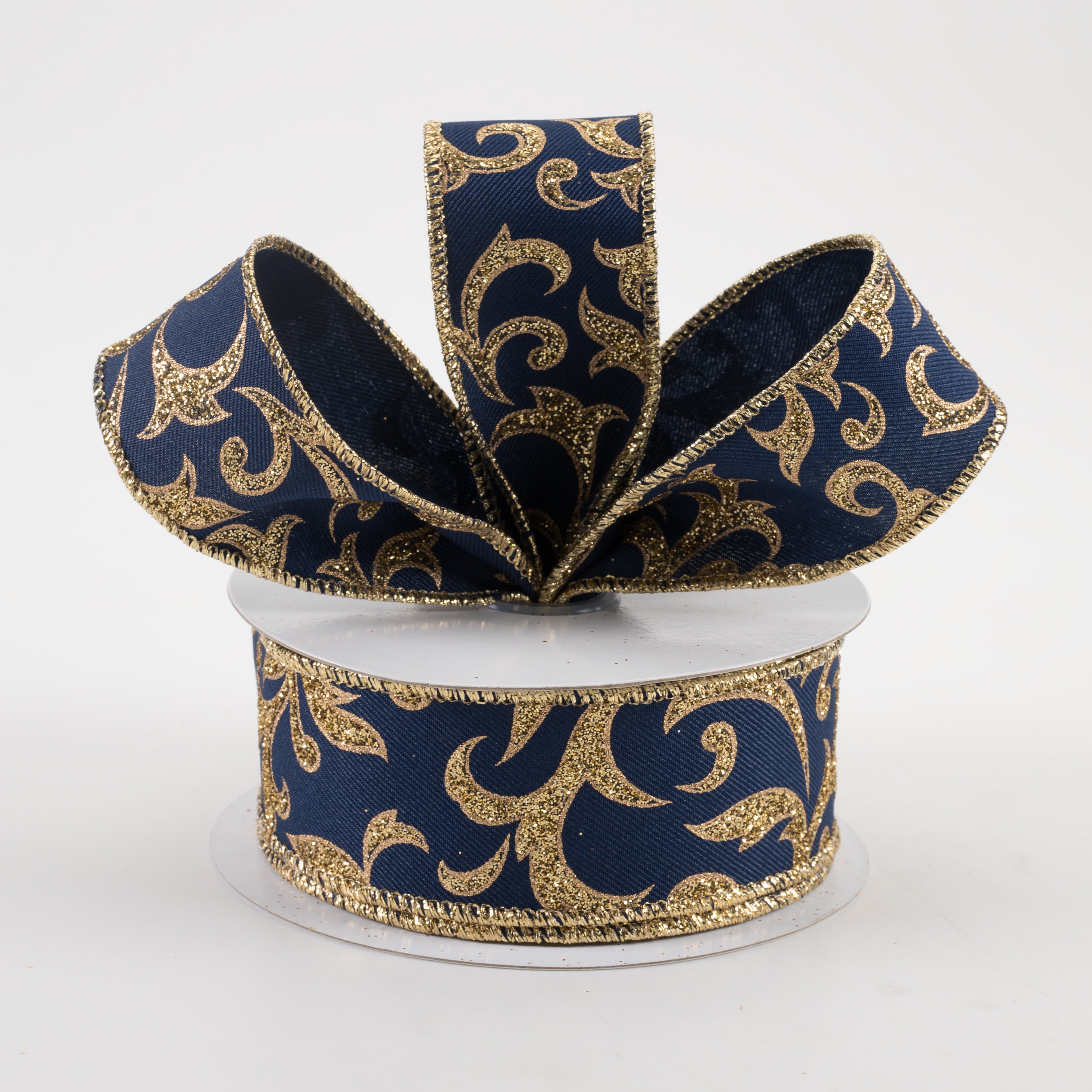 1.5" Acanthus Leaf Ribbon: Navy Blue & Gold (10 Yards) Lifestyle Photo