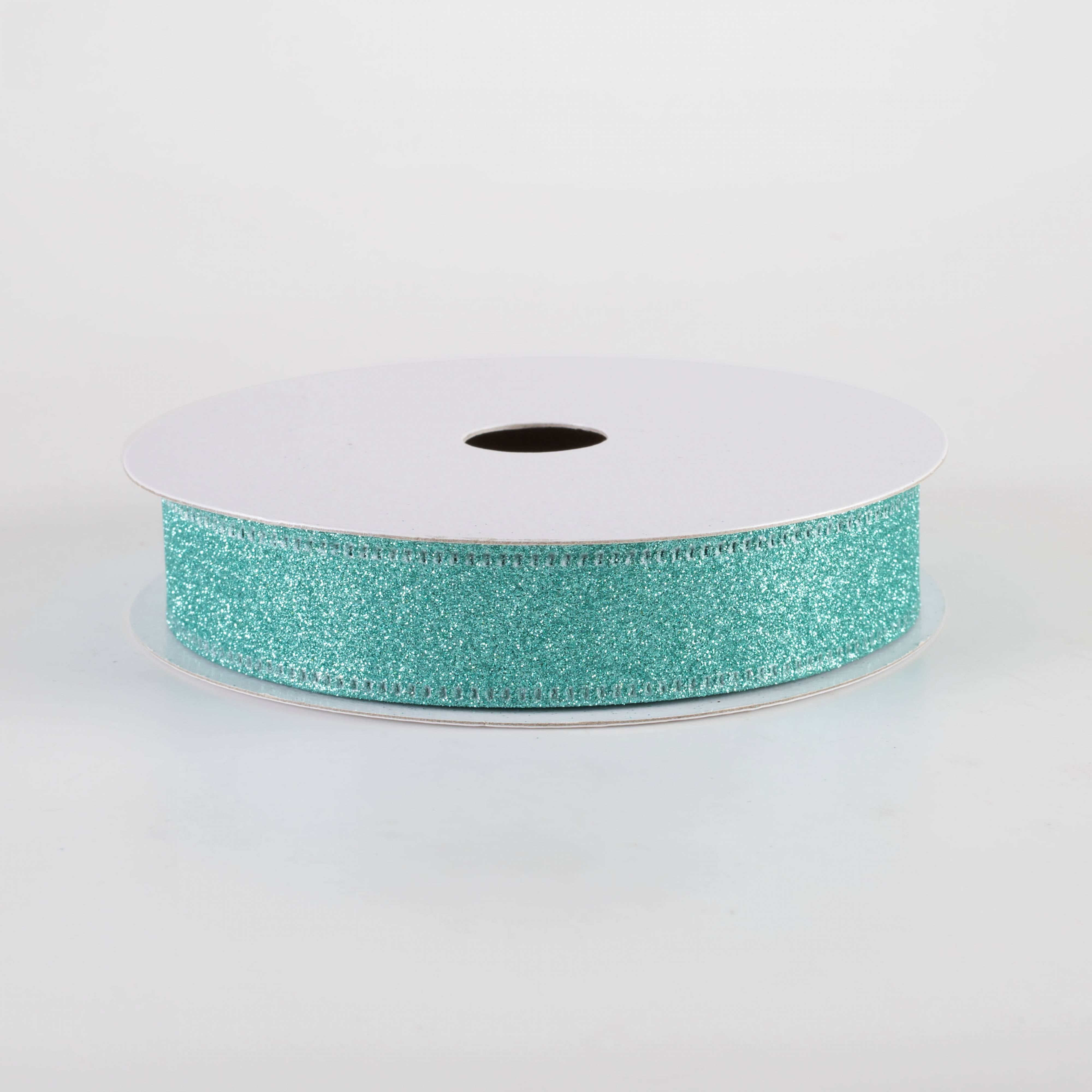 7/8" All Flat Glitter Wired Ribbon: Aqua Blue (10 Yards) Item Number: 76467-05-45
