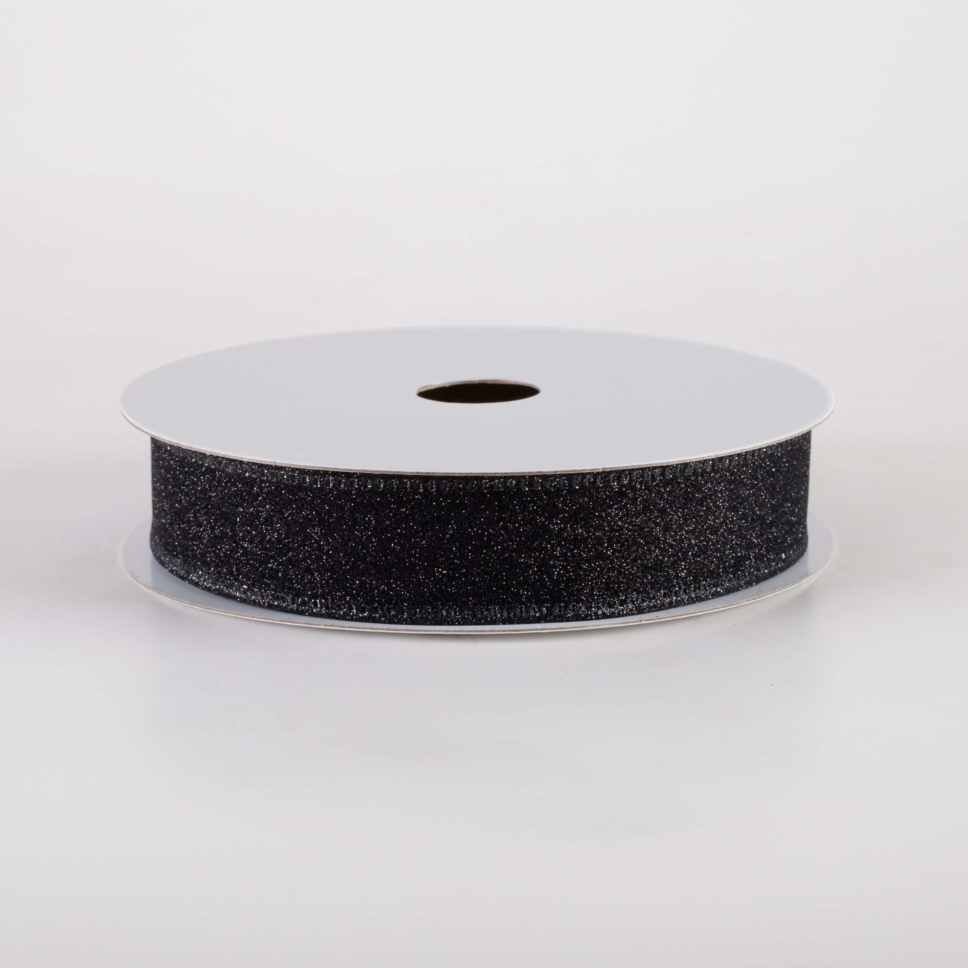 7/8" All Flat Glitter Wired Ribbon: Black (10 Yards) Item Number: 76467-05-21