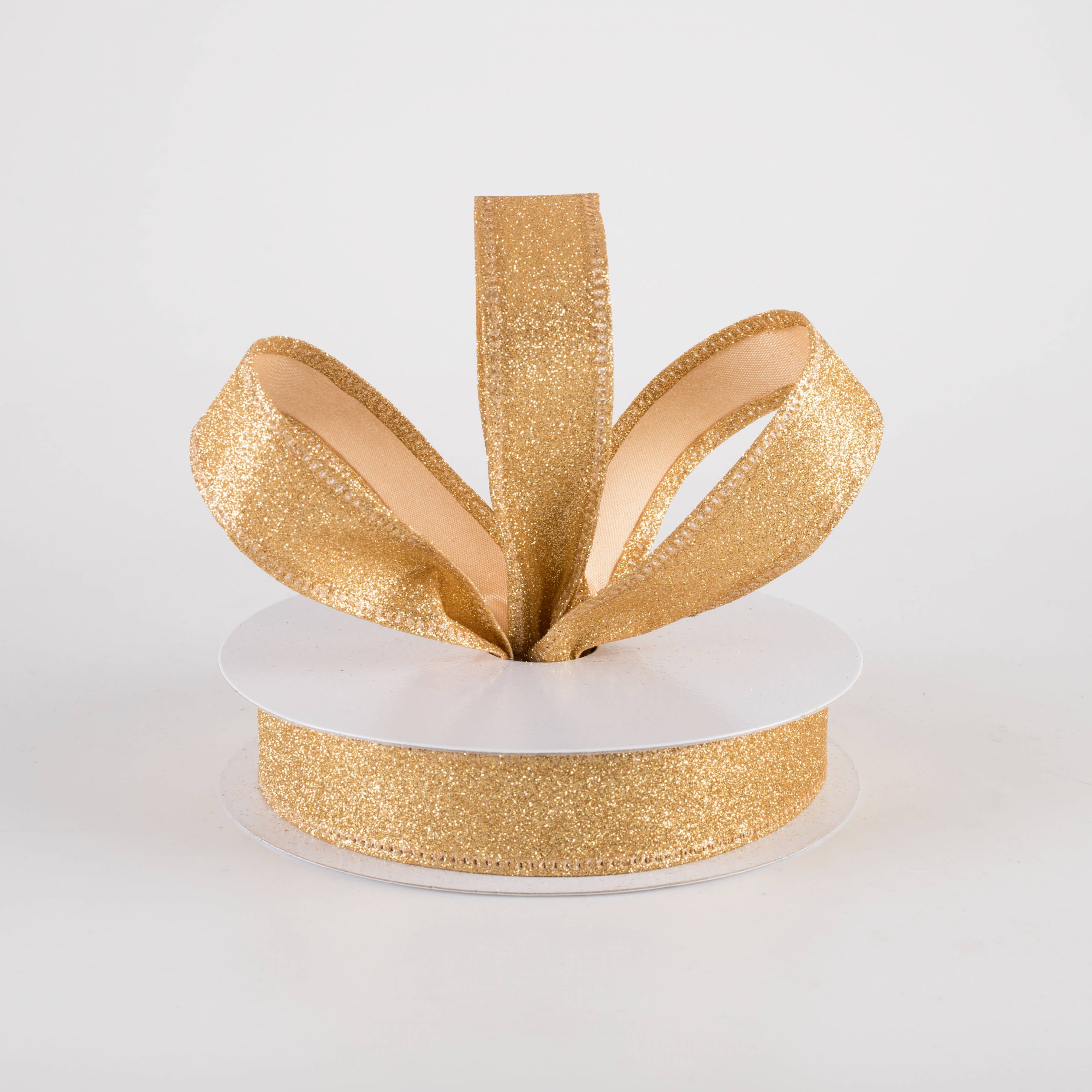 7/8" All Flat Glitter Wired Ribbon: Gold (10 Yards) Lifestyle Photo