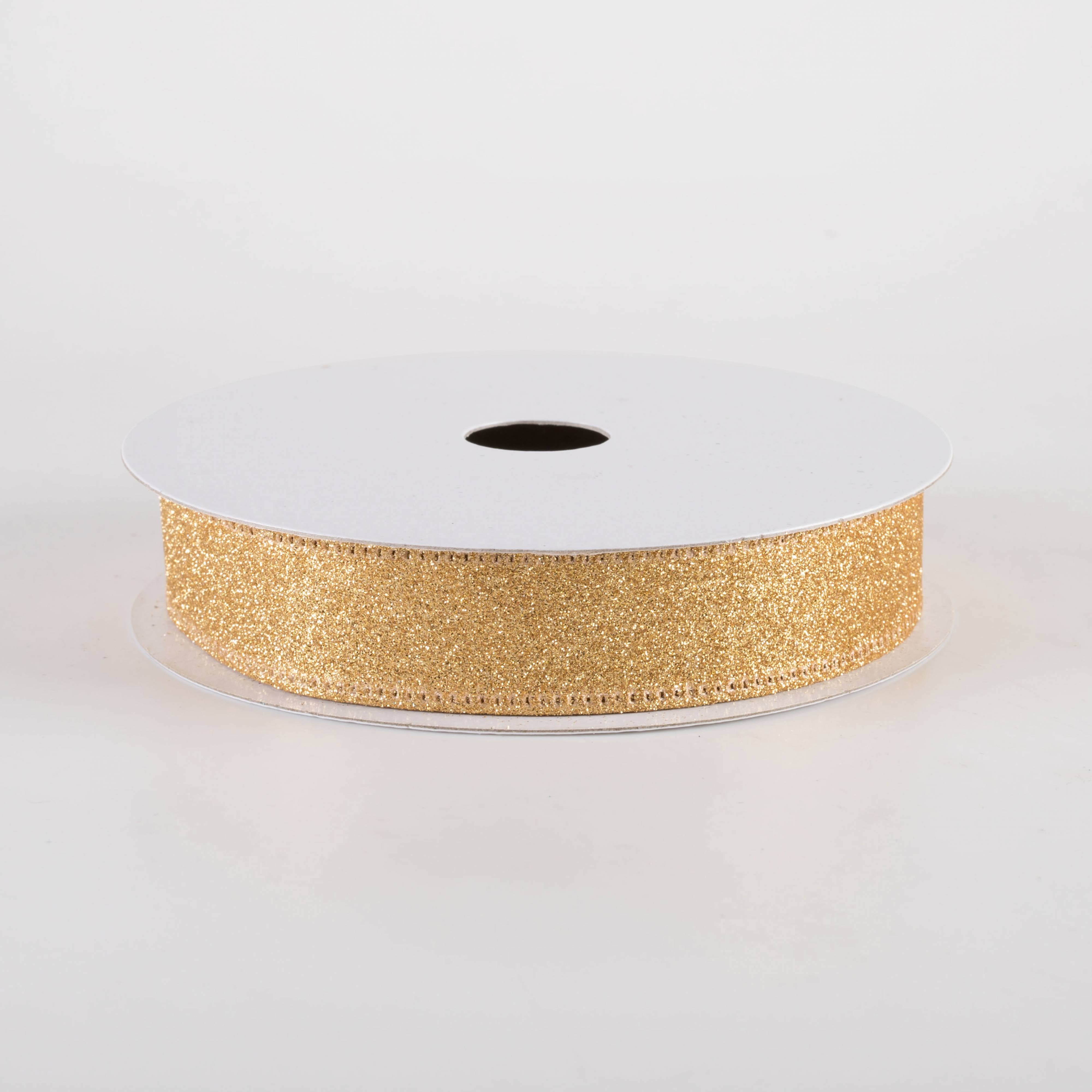 7/8" All Flat Glitter Wired Ribbon: Gold (10 Yards) Item Number: 76467-05-15