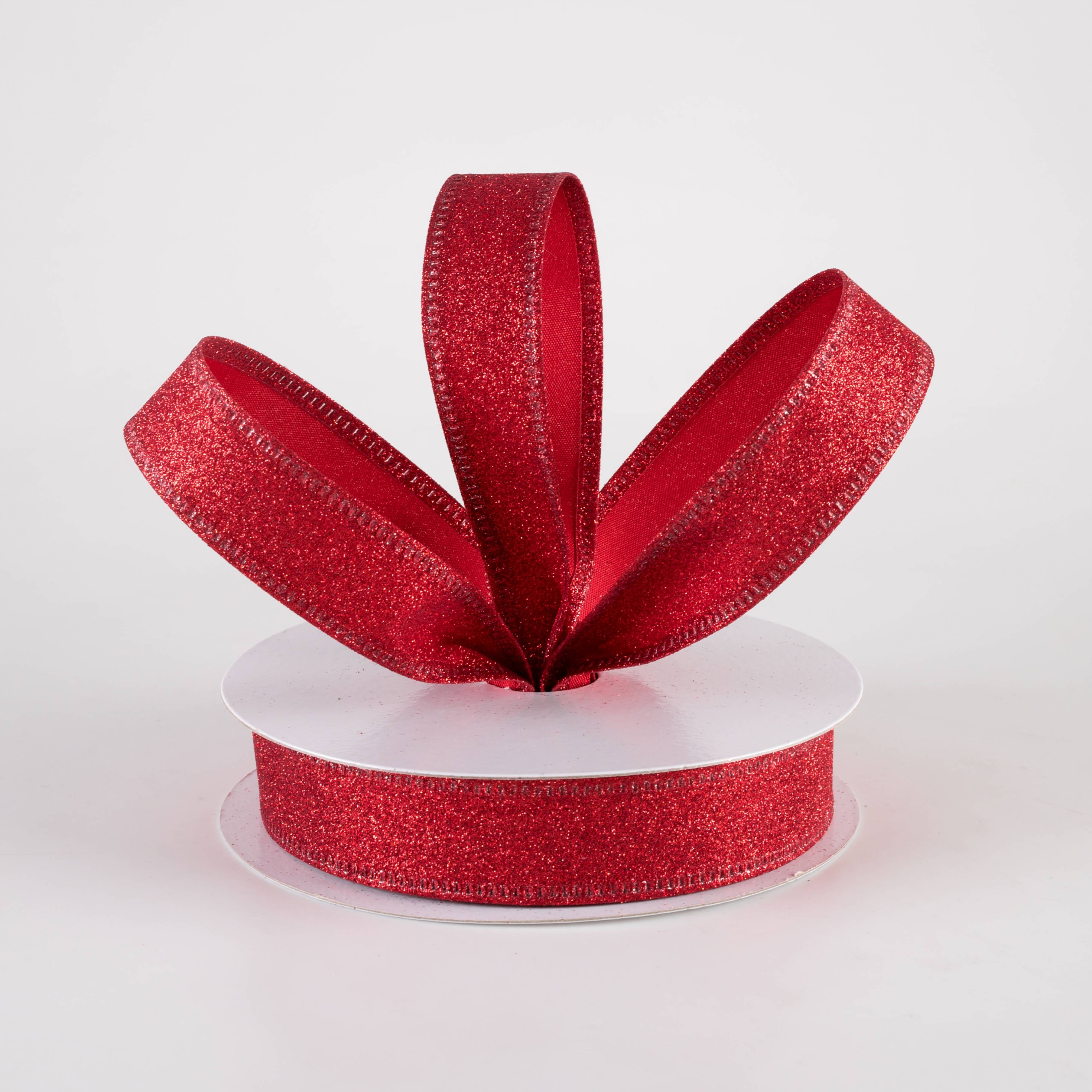 7/8" All Flat Glitter Wired Ribbon: Red (10 Yards) Lifestyle Photo