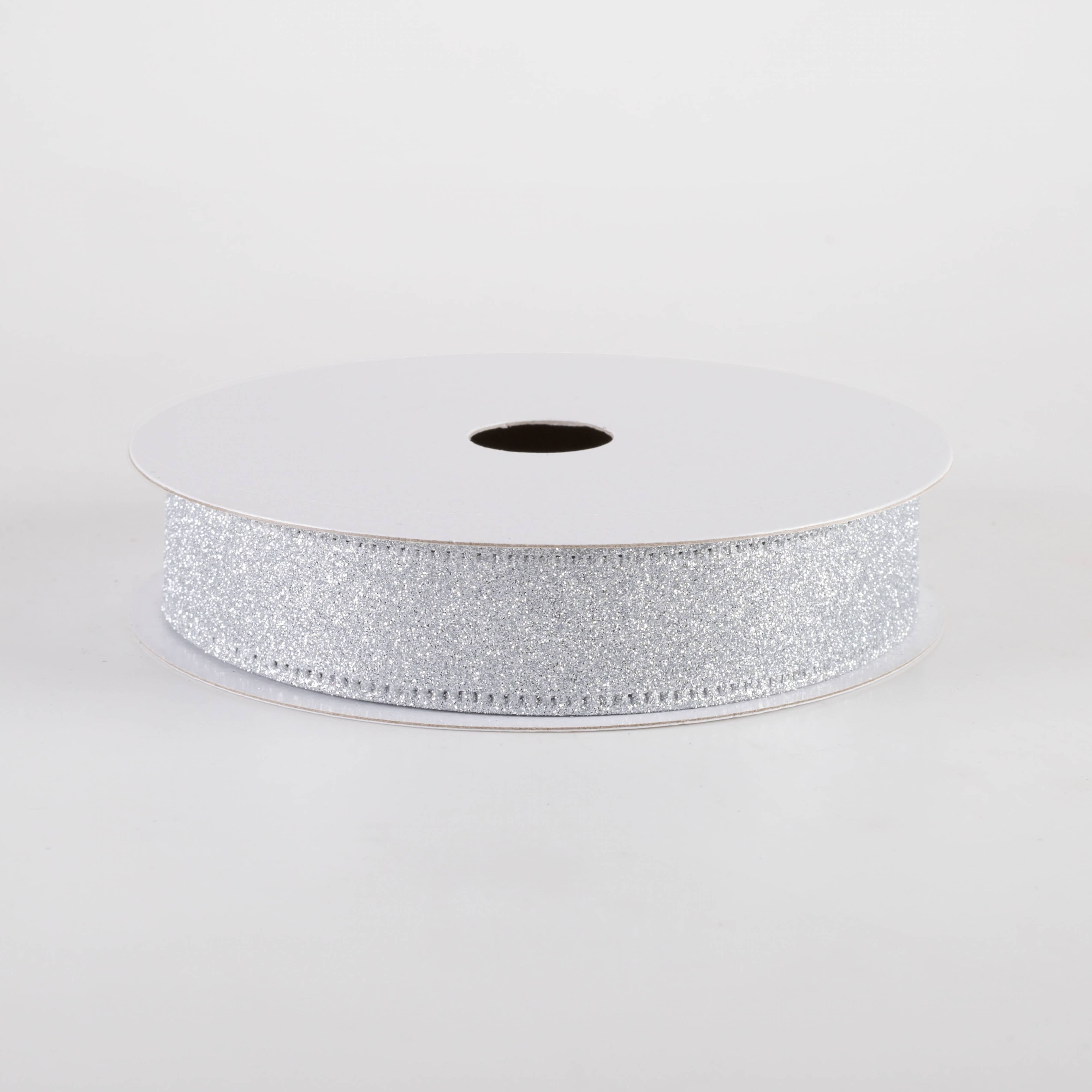 7/8" All Flat Glitter Wired Ribbon: Silver (10 Yards) Item Number: 76467-05-16