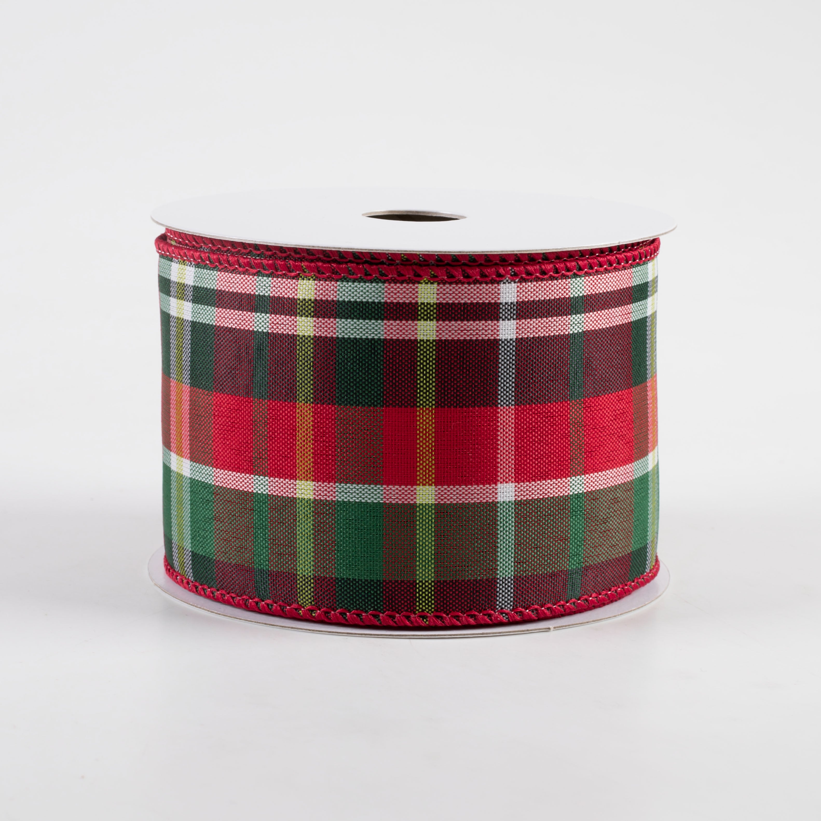 2.5" Allen Plaid Ribbon: Red, Emerald, Lime, White (10 Yards) Item Number: 71363-40-09
